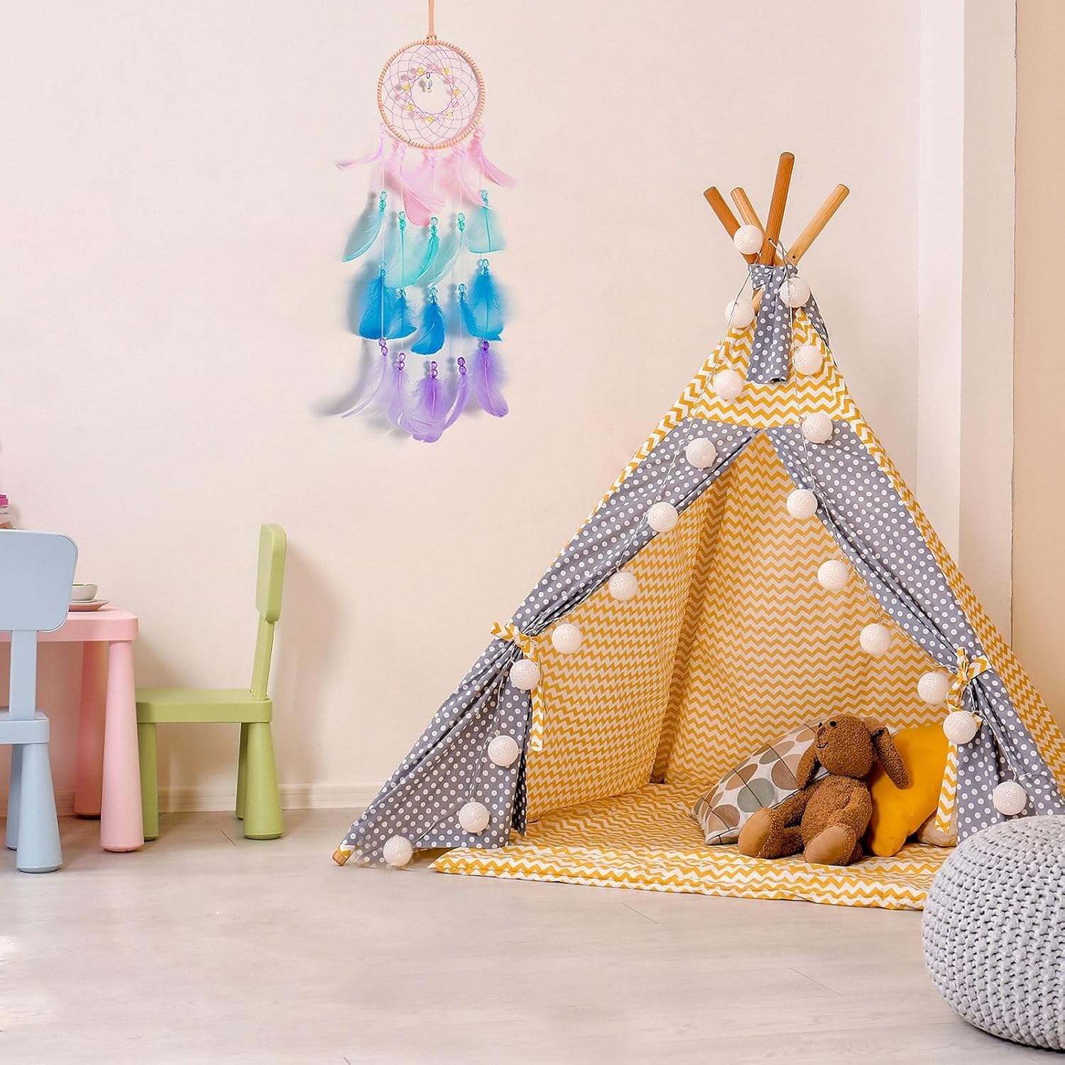 Oundarm Pink Dream Catcher Wall Hanging Ornament with Colorful Feathers Beads for Girls Women Kids Adults, Handmade Dream Catcher Home Decor for Window Nursery Bedrooms Accessory image number 1