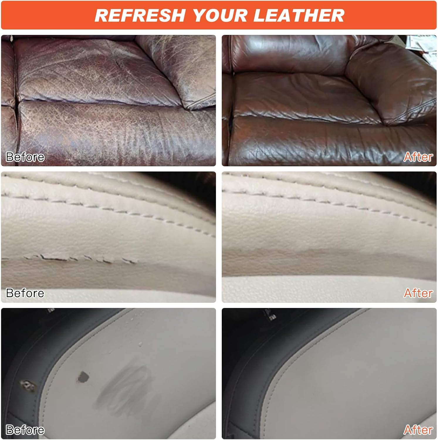 Leather Repair Kit, Leather Repair Cream and Repair Filler, Tools, Conditioner for Furniture and Car Interior, Leather Couch Scratch Repair, Leather Dye Paint for Cracked and Damaged Leather image number 2
