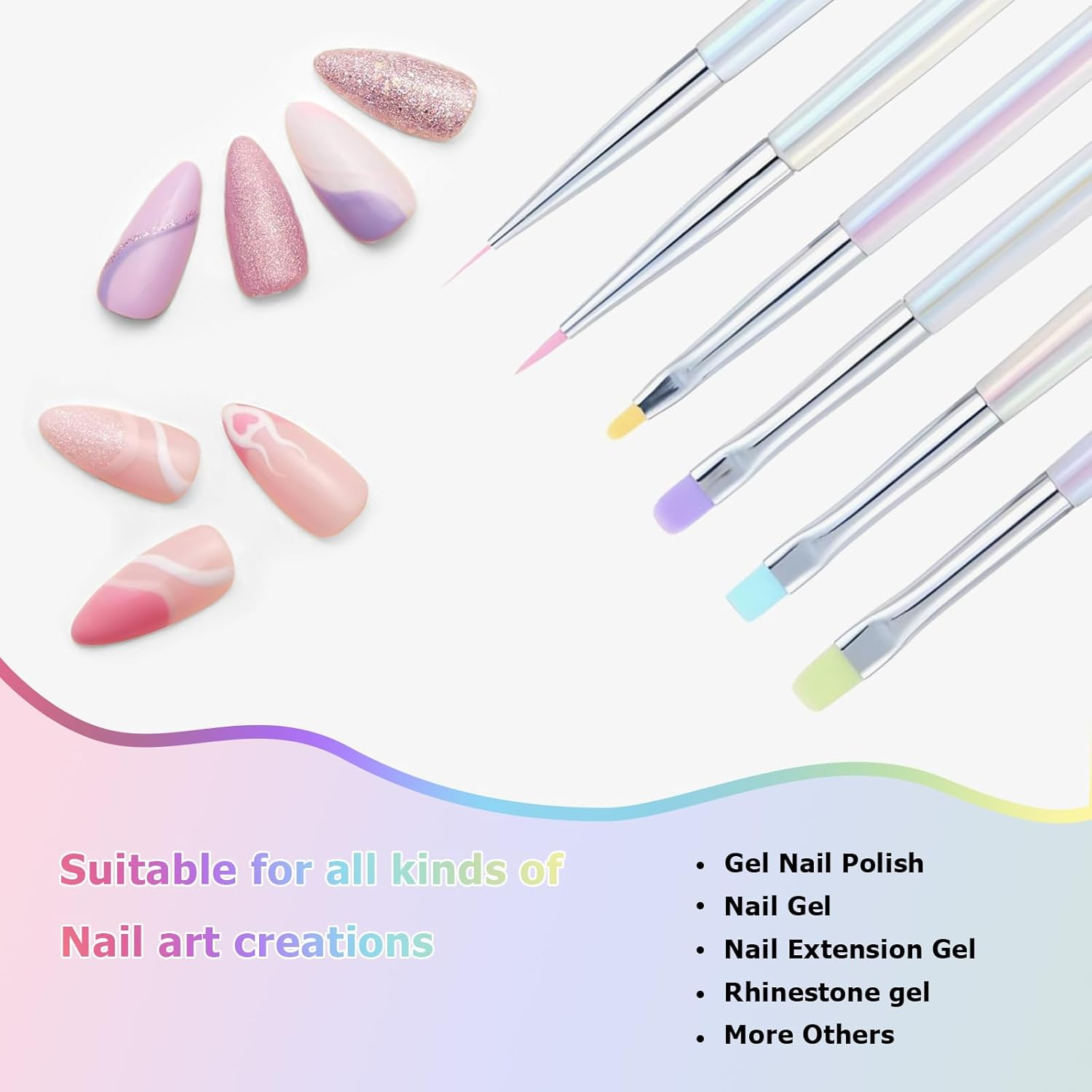 Nail Art Brushes Acrylic Nail Brush Design Pen Set - Gel Nail Polish Painting, Nail Extension Gel Builder Gel Brush, Nail Art Fine Liner Brush for DIY Manicure (6Pcs) image number 1