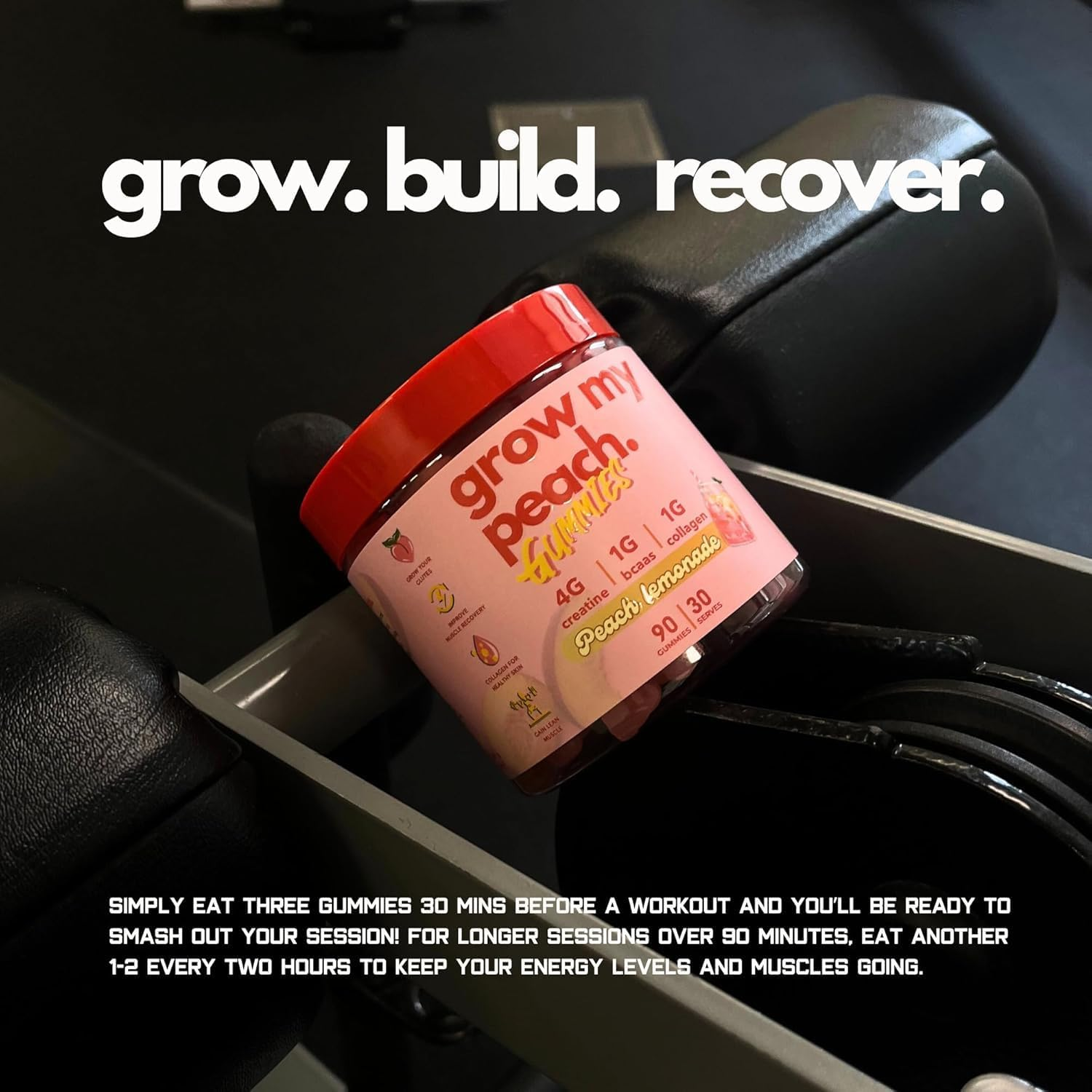 Preworkout Gummies for Women - Creatine Monohydrate 4G + Collagen Peptides + Bcaas - Grow My Peach by the Gummy Lab - Preworkout Muscle Builder, Strength & Recovery - Peach Lemonade Flavour - Non-Bloating, Women'S Fitness Supplement image number 4