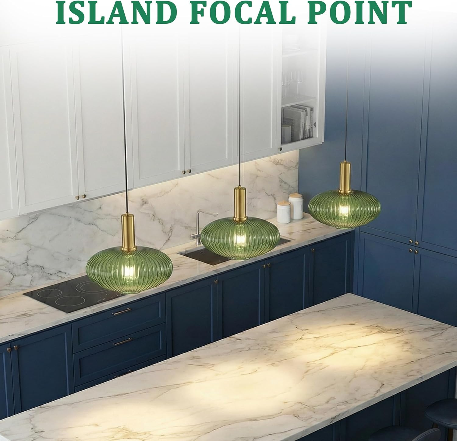 Hjxdtech Industrial Vintage Pendant Light Modern Retro Style Drop Ceiling Light Pendant Lamp Glass Lampshade with Polished Brass Lamp Holder (Green, 30 Cm) image number 2