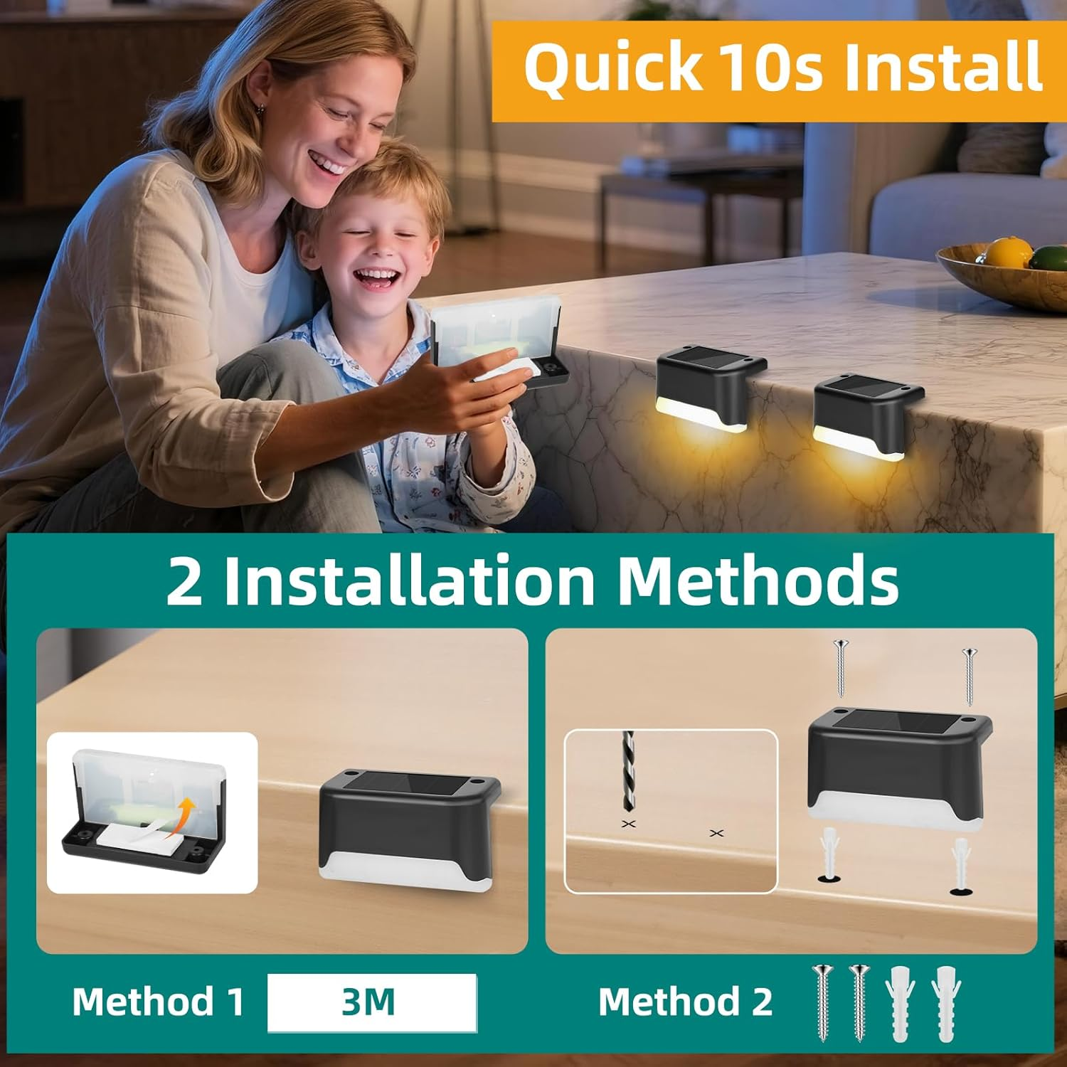 JEWOSTER Solar Fence Lights Outdoor - Waterproof LED Solar-Powered Deck Lights, Solar Step Lights for Fence, Patio, Yard, Porch and Garden - 16 Pack, Warm White image number 2