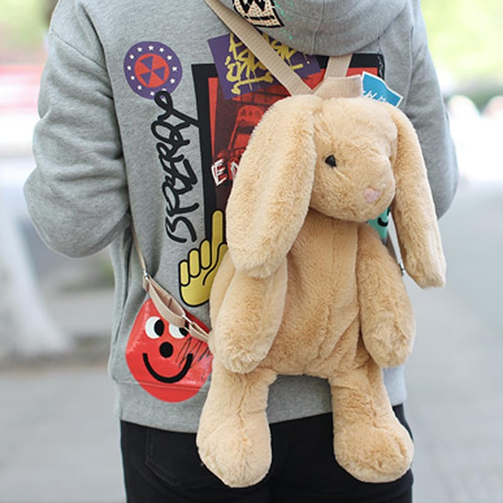 Mellsunny Cute Fuzz Plush Animal Backpack Rabbit Backpack Kawaii Bunny Backpack Fluffy Shoulder Bag Casual Daypack - Khaki image number 4