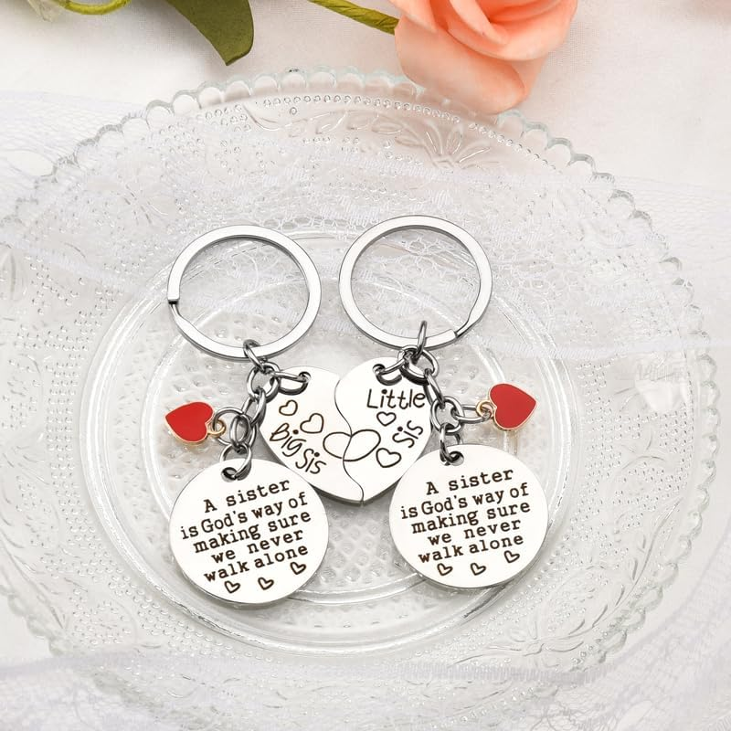 Little Big Sister Gifts for Women Sister Chritstmas Birthday Gifts for Sis Sister Key Chain a Sister Is God'S Way of Making Sure We Never Walk Alone Sister Keychain for 2 Sisters Long Distance Gift image number 3