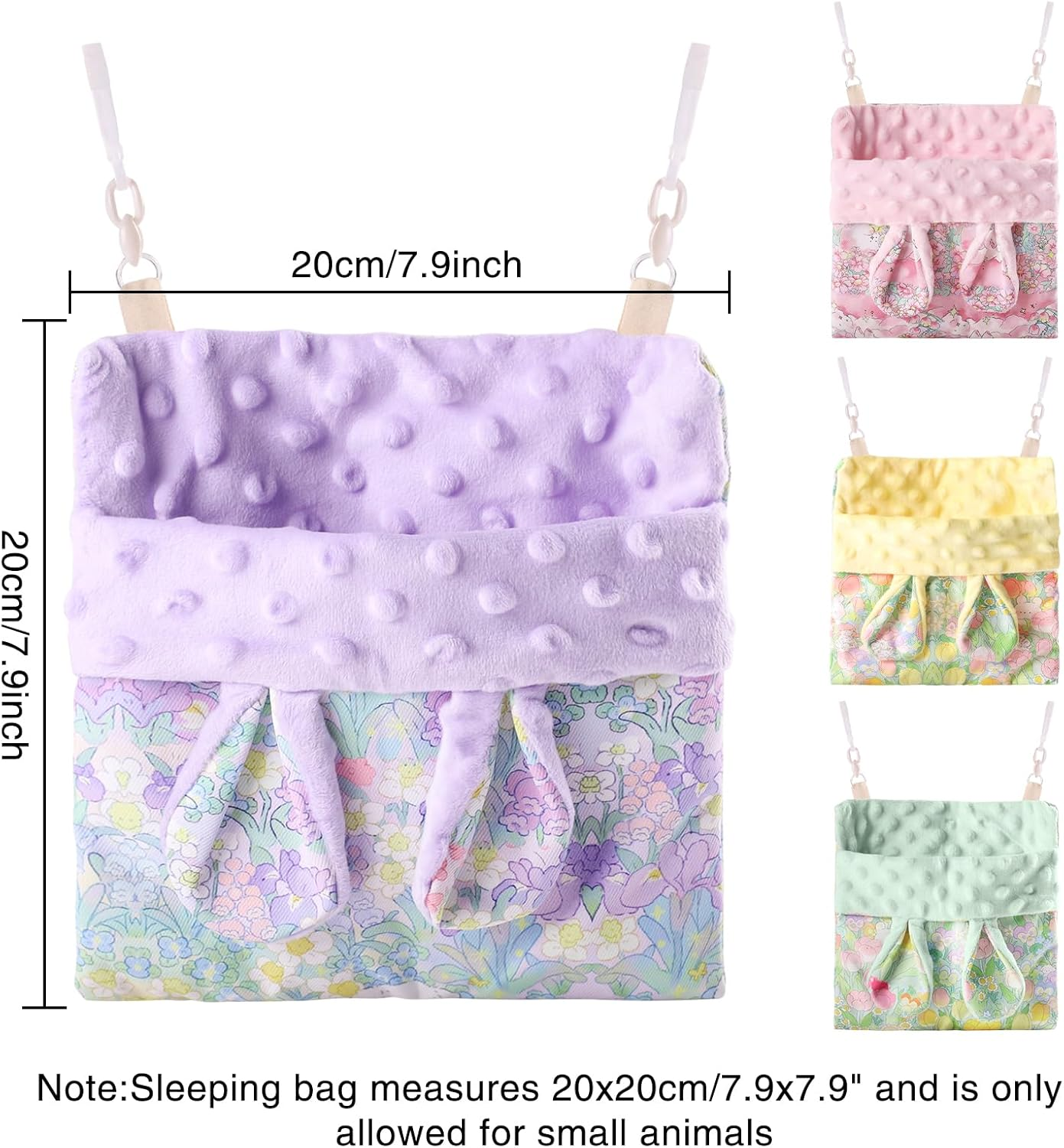 Fnaobai Sugar Gliders Sleeping Pouch Hamsters Velvet Hanging Hammocks Bed Carrier with Strap Squirrels Marmosets Guinea Pig Warm Swing Carry Pouch Cage Accessories for Small Animal (Purple) - Purple image number 4