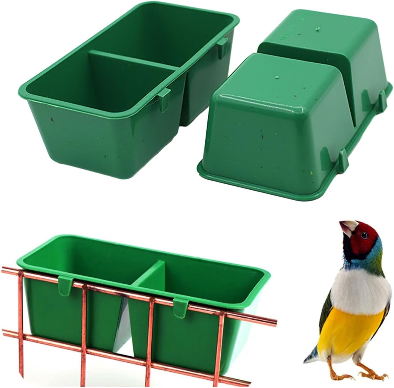 No Mess Bird Feeder Upgraded - 2 in 1 Parrot Cage Food and Water Bowl - Double Groove Bird Food Bowl for Cage for Hold Food, Water Universal Conjoined Food Box
