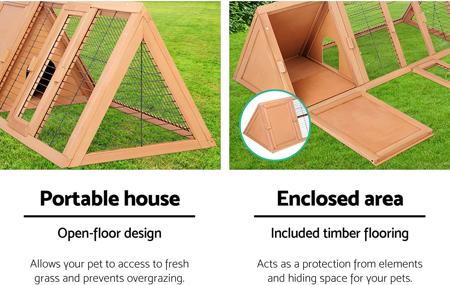 I.Pet Chicken Coop Wooden Rabbit Hutch, Triangle Bunny Cage Rabbits Wood Pet House Run Cages Walk in Guinea Pig Ferret Hen Chook Coops, Outdoor Metal Door Roof Weatherproof DIY Farm image number 6