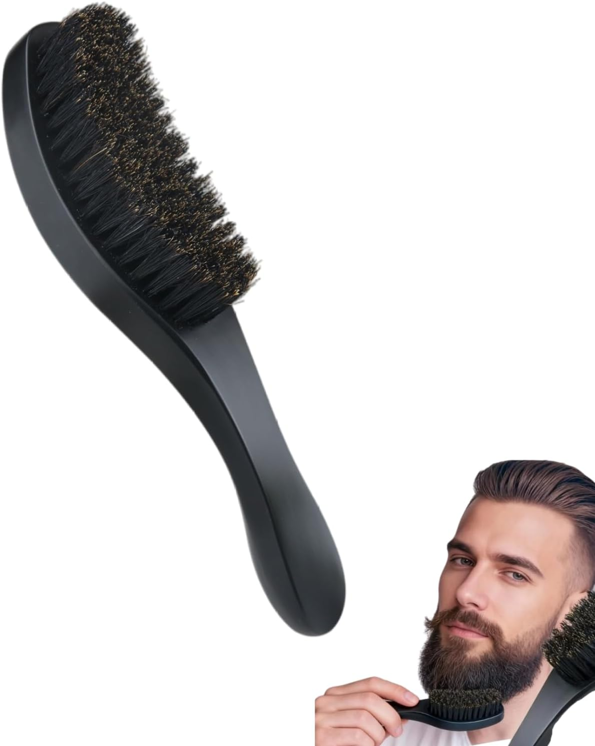 CKONXE Boar Bristle Wet and Dry Hair Hairbrush,Restore Shine and Texture, Smoothing Wave Styles for Man Women,Soft Bristles for Fine to Medium Hair,For Detangling, Beard Brush,Black
