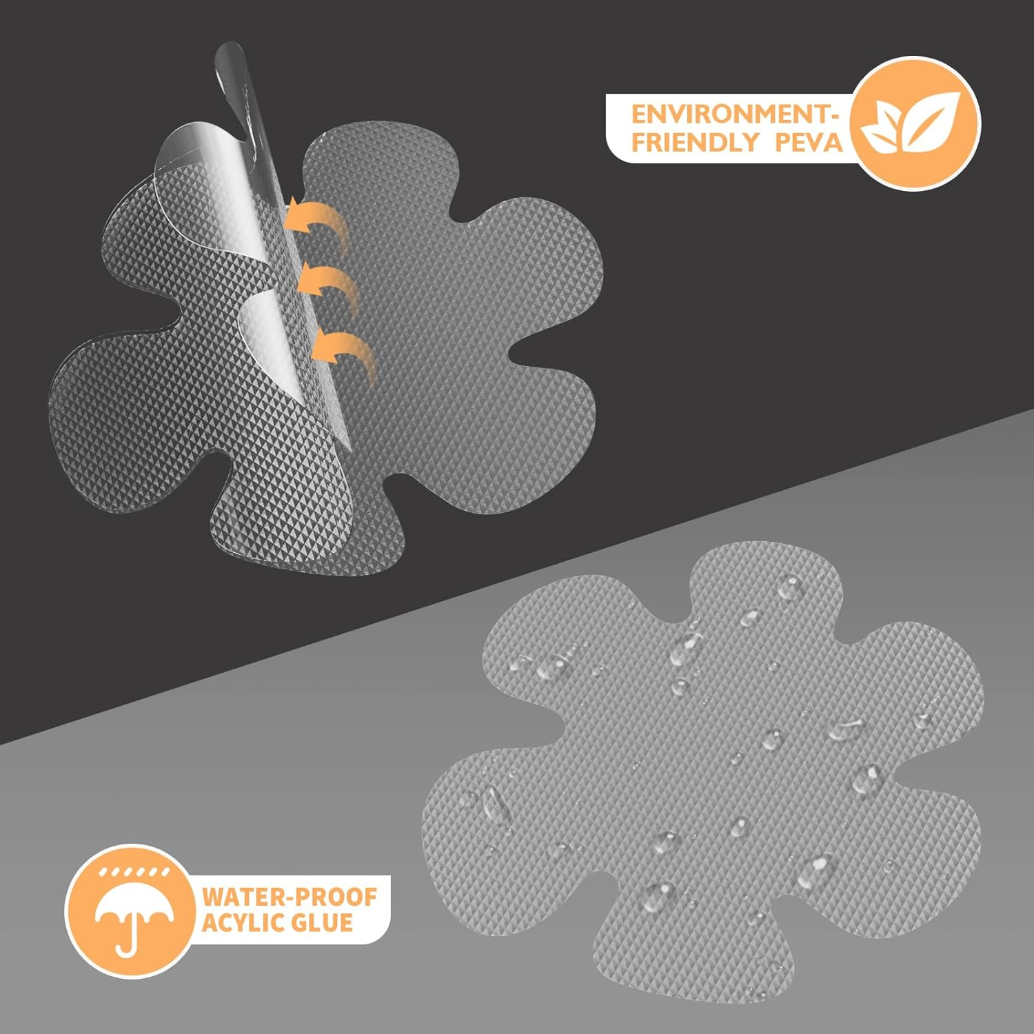 Non Slip Bathtub Stickers, 24 PCS Shower Stickers for Safety Bathroom Tubs, Bathtub Non Slip Stickers and Adhesive Decals Scraper for Bath Tub, Shower Floor, Stairs, Ladders(Flower Shape, Clear) - Grey image number 2