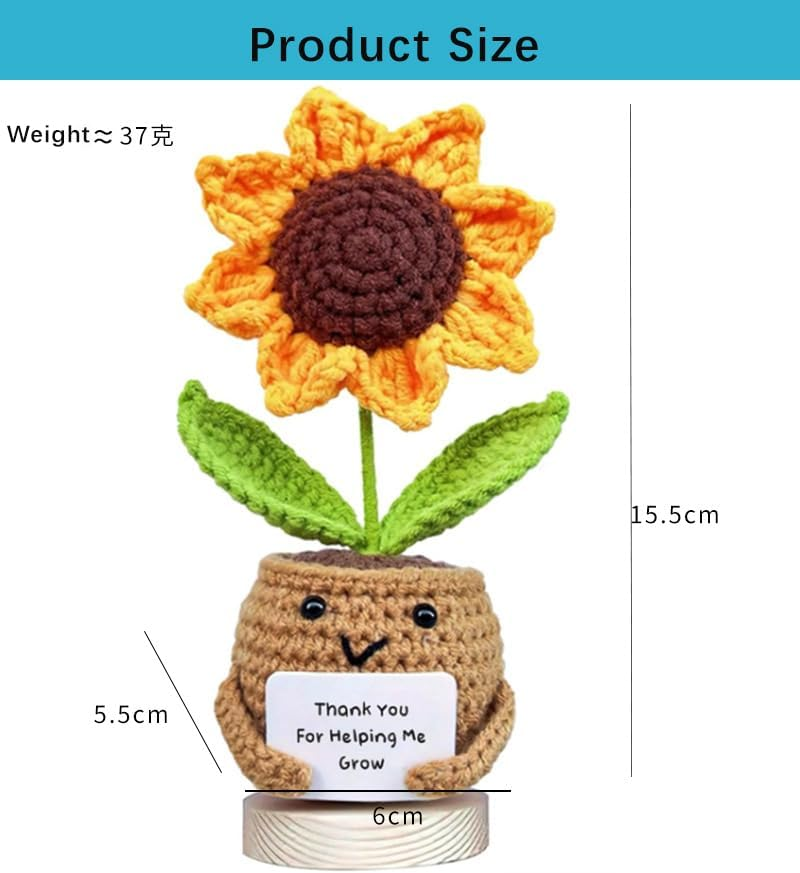 Handmade Positive Sunflower Doll Crochet with Card - Thank You for Helping Me Grow - Teacher Appreciation Gift from Student - Christmas, Birthday, Graduation image number 3