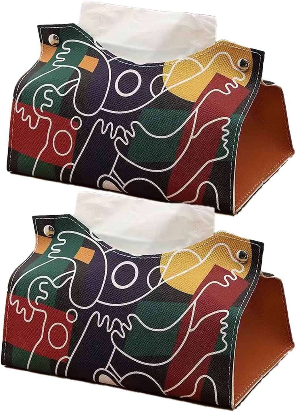 2Pcs Tissue Box Cover, Modern PU Leather Rectangular Tissue Box Holder - Decorative Holder/Organizer for Bathroom Vanity Countertop, Night Stands, Office Desk