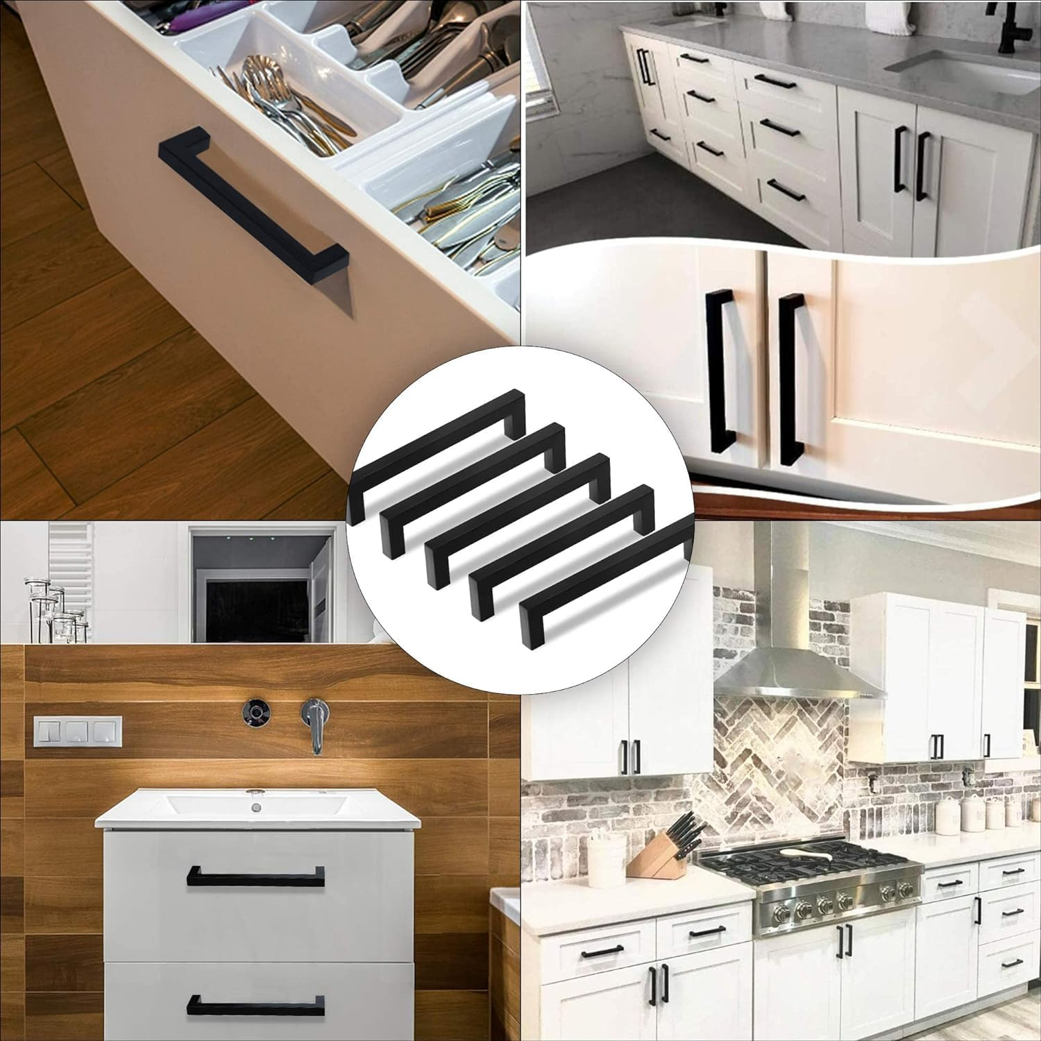 Fiabgum 5 Inch Drawer Handles Kitchen Cabinet Handles Black Drawer Pulls Kitchen Cabinet Hardware Kitchen Handles Matte Black Cabinet Pull,10Pcs Furniture Handles Black 128 Mm image number 2