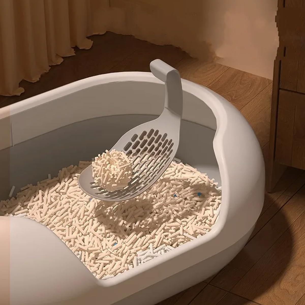 AIMALL Large Semi Closed Cat Litter Box Covered Litter Pan for Cats Easy Clean Design image number 4