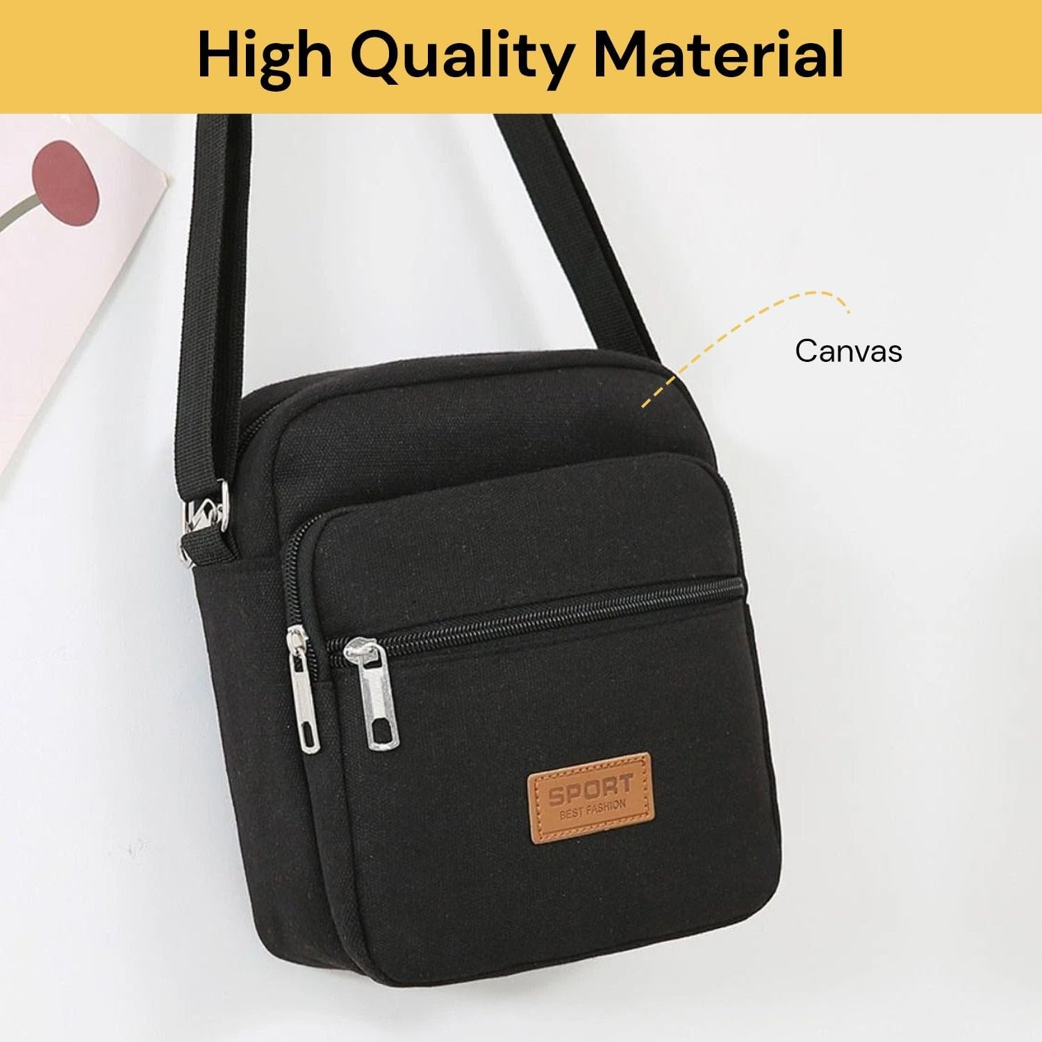 EZONEDEAL Messenger Bag for Men, Travel Crossbody Purse Briefcase Business Bag for Men & Women, Travel Passport Wallet Bag, Small Vintage Canvas Messenger Crossbody Bag Shoulder Bag - Khaki image number 4