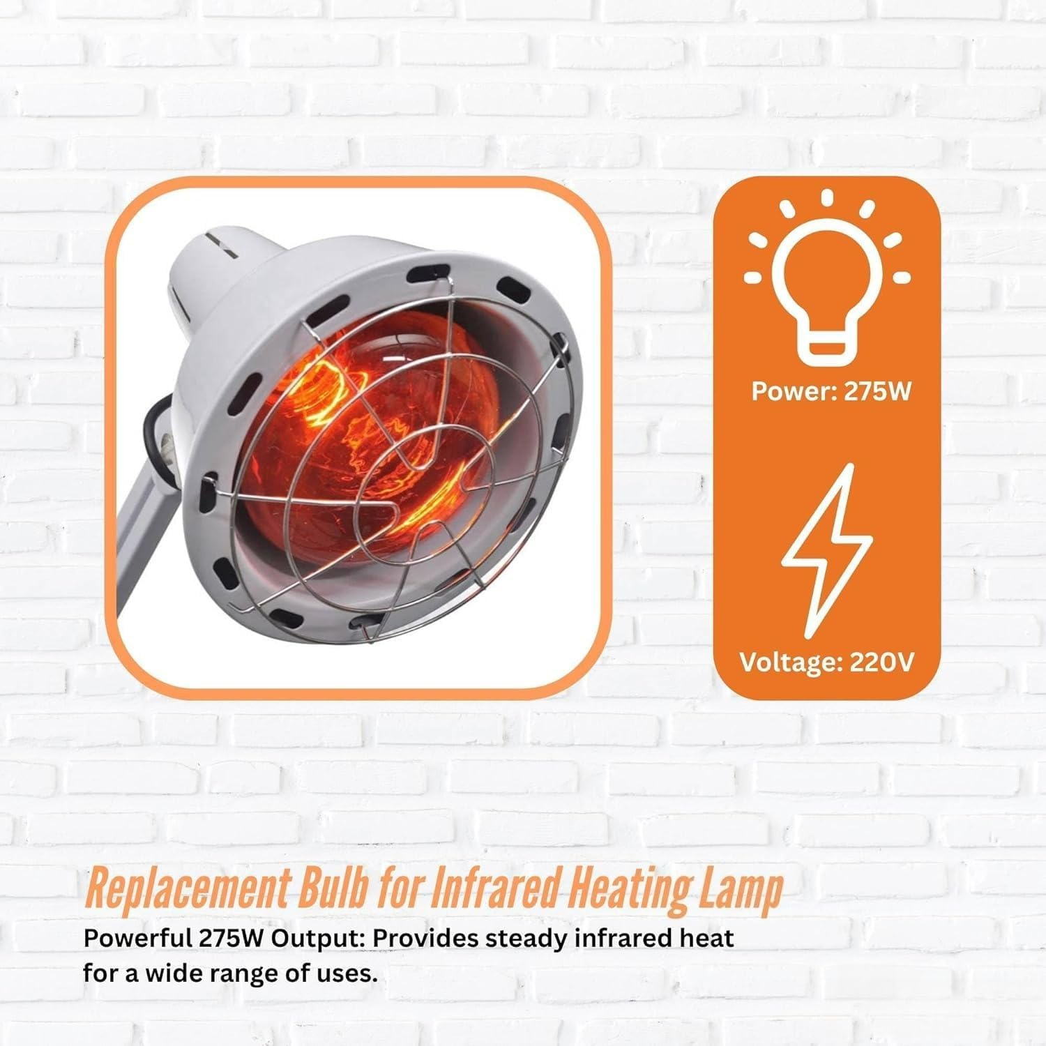 275W Infrared Heat Lamp Bulb - Red Edison Screw Therapy Light YC-868B image number 2