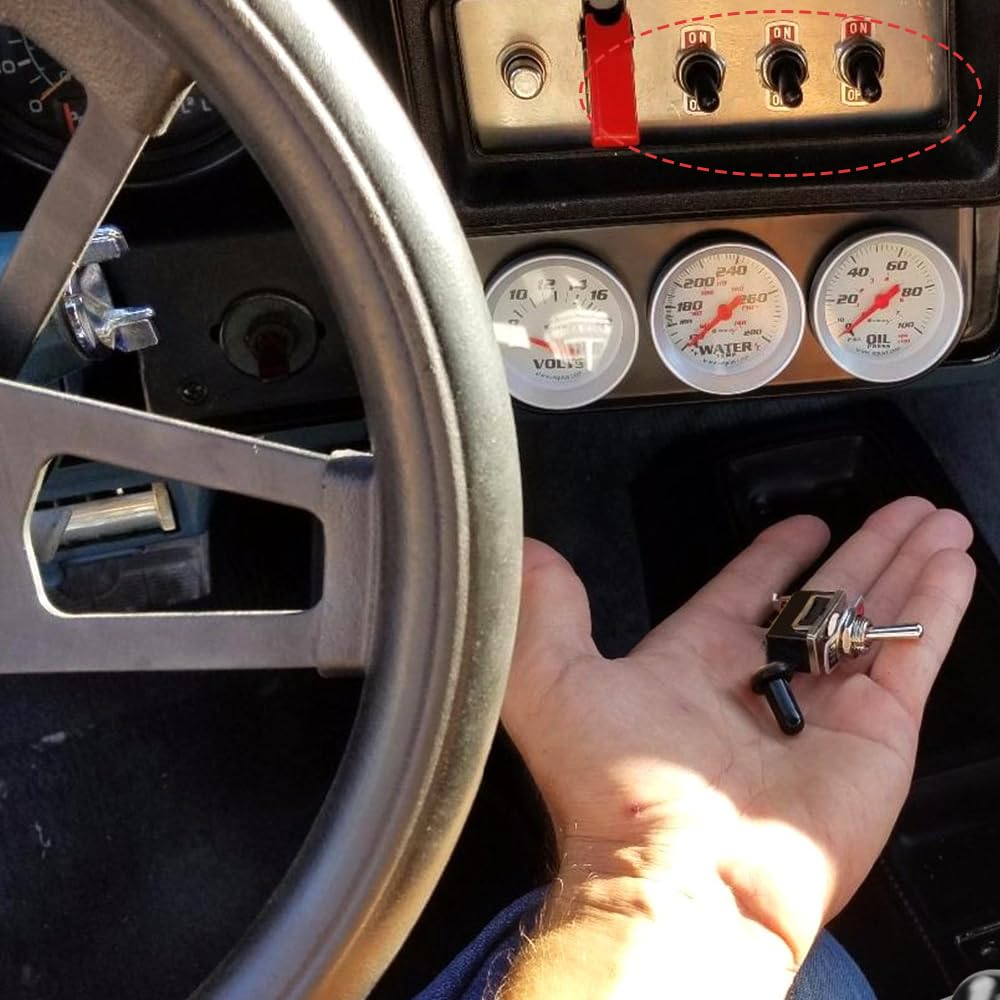 AIMALL 5X Waterproof Toggle Flick Switch 250V On/Off Car Dash Light Metal 12 Volt Boot, SPST 2Pin Heavy Duty, 15A Rocker Toggle, 1.14X0.63X2.2 Inches