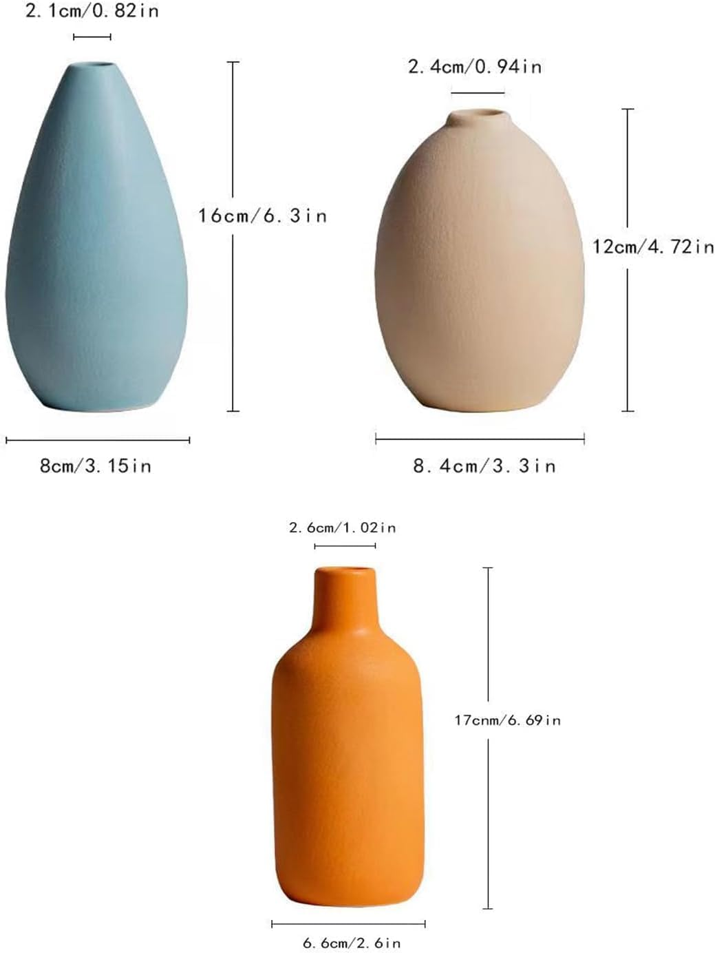 Fohouse Ceramic Vases for Home Decor, Small Flower Vase Set of 3 for Pampas Grass, Home, Living Room, Dining Table, Farmhouse, Office Decor, Bedroom, Table, and Kitchen Shelf, Colourful image number 2