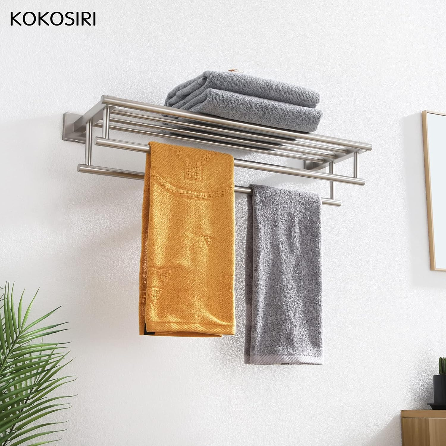 KOKOSIRI 20 Inch Towel Rail Towel Shelf with Double Towel Bars Bathroom Towel Rack Towel Holder Wall Mounted SUS 304 Stainless Steel, Brushed Nickel, B6005BR-L20 image number 5