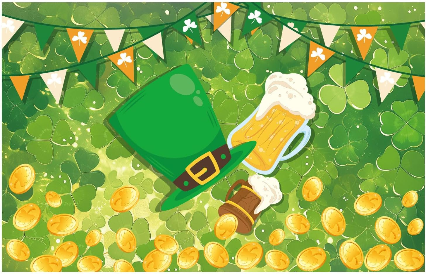 St. Patrick'S Day Backdrop, Happy St. Patrick'S Day Decorations Spring Photography Backdrop Photo Props Lucky Irish Hats Gold Coins Shamrocks Backdrop for Birthday Holiday Party Supplies image number 3