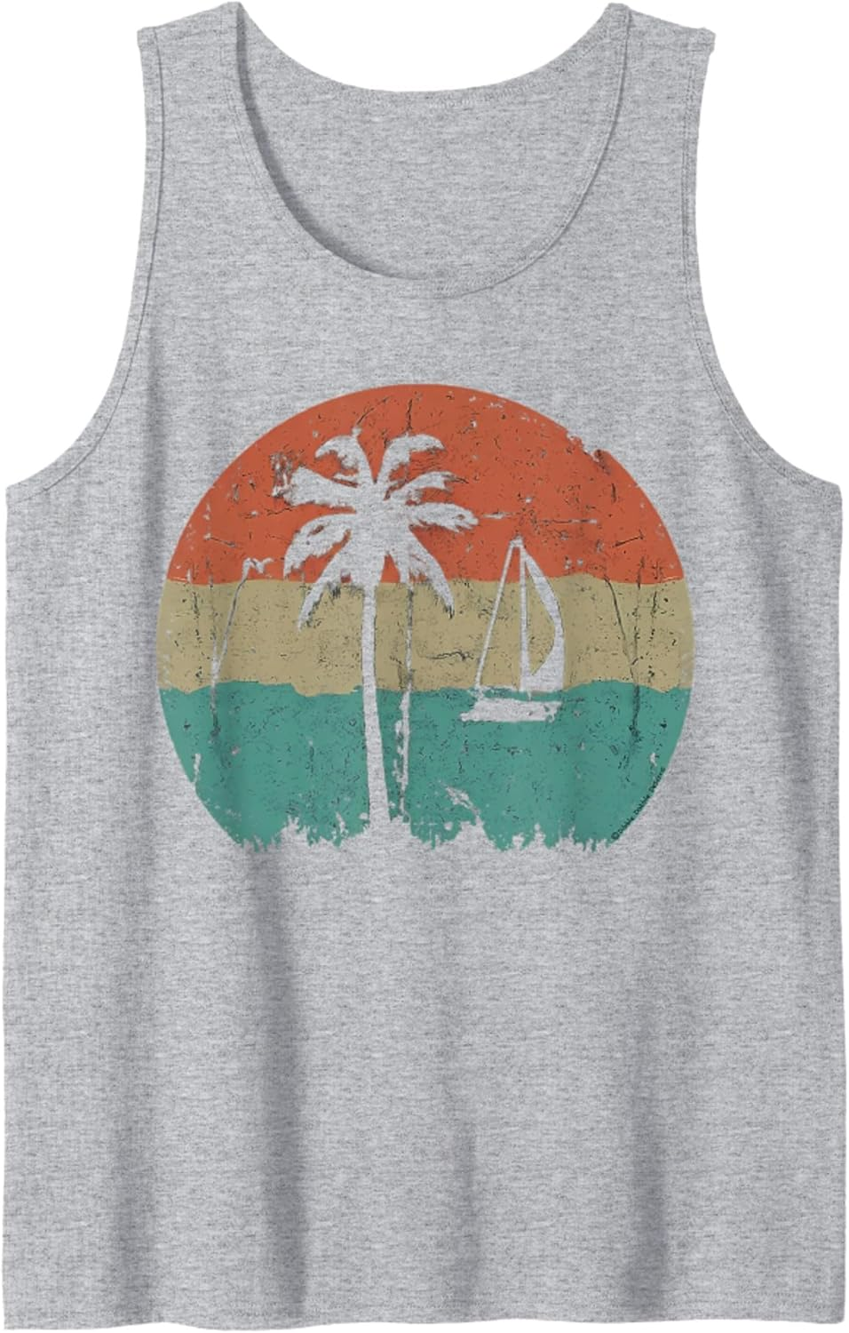 Tropical Beach Palm Trees Vintage Retro Style 70S 80S Tank Top T-Shirt for Men Crew Neck Tee Shirt image number 5