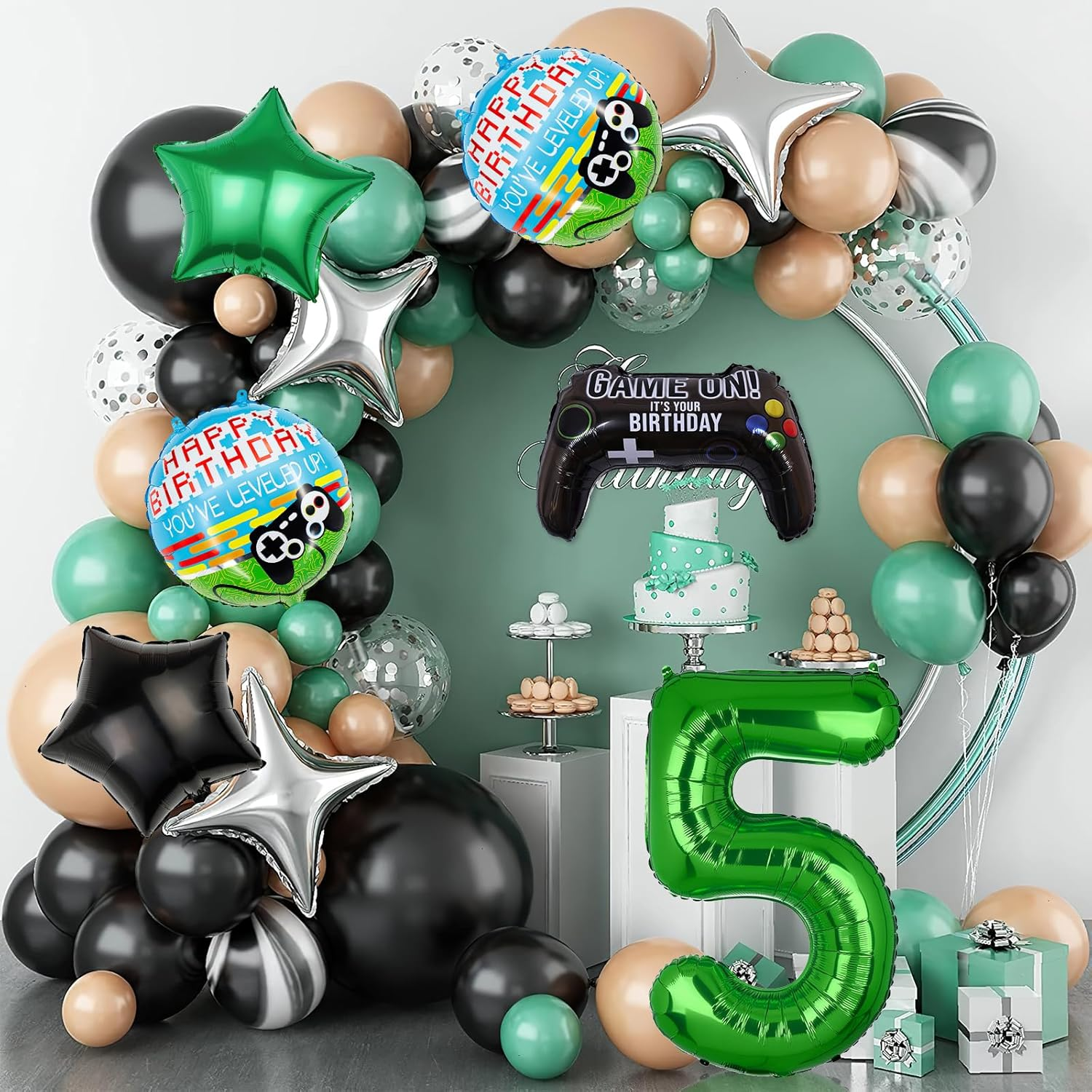 6Pcs Video Game Balloons, Video Game Controller Birthday Number Mylar Foil Balloon, Video Game Party Supplies Game on Birthday Decorations (5Th) image number 1
