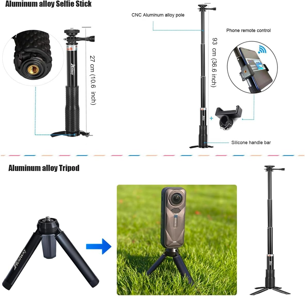 Accessories Kit for Insta360 X5 / X4 Camera Mount Bundle with Magnetic Mount Carrying Case, Selfie Stick, Tripod, Chest Strap,Bike Clamp,Screen Protector Non-Slip Mounts for Insta 360 X5 / X4 60I image number 6