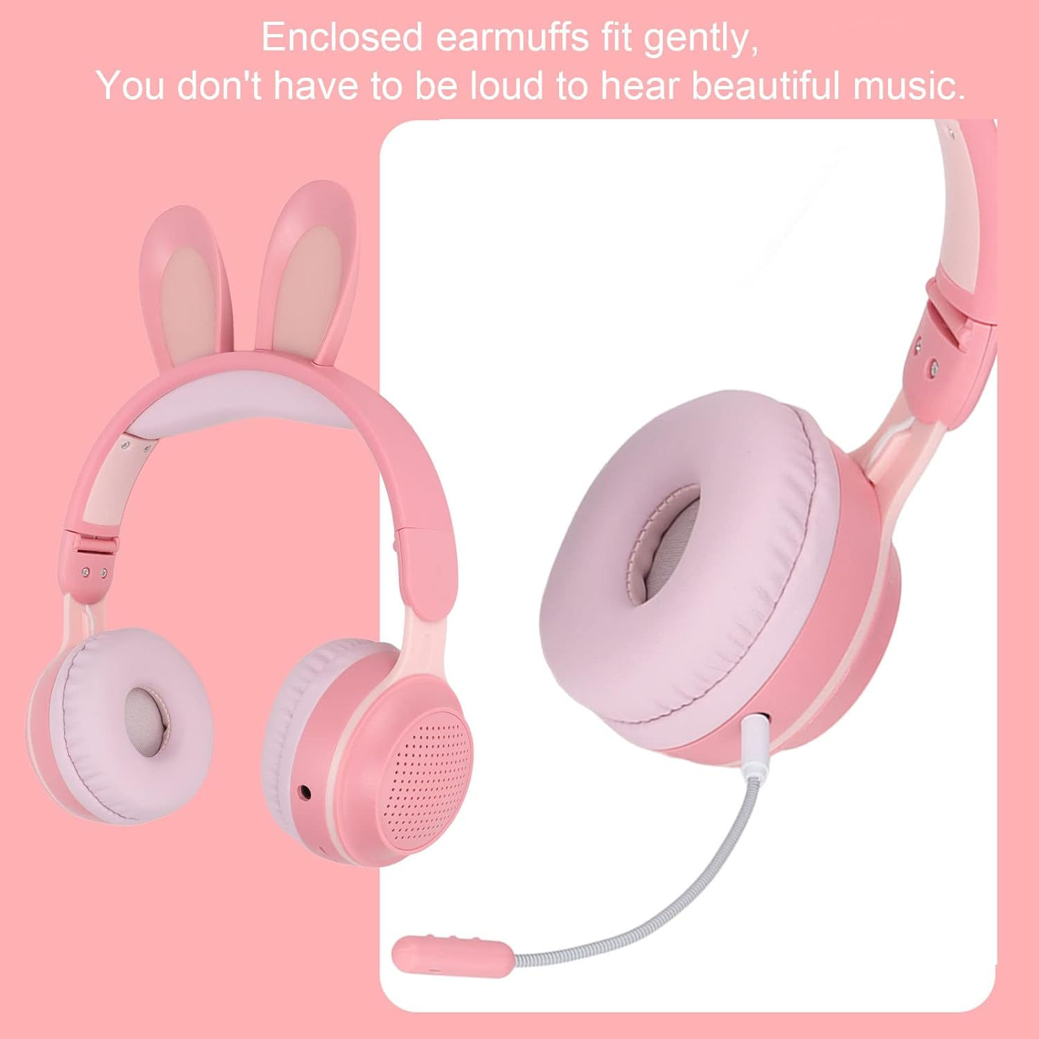 ASHATA Foldable Bluetooth 5.0 Headphones with Microphone, Cute Rabbit Ear, Wireless, Over-Ear Headphones for Green Children, Teenagers, Adults, 12 Hours Listening Time, Tf/Aux, Built-In in 7 Models, image number 5