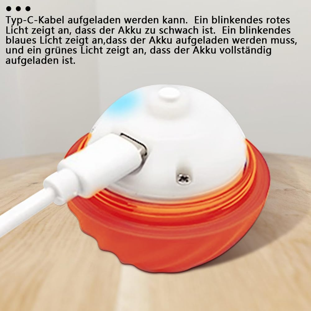 CEWROM Interactive Cat Toy, Self-Employment, 360&deg; Ball Cat Toy with LED Light and Rechargeable USB Battery, Intelligence Toy Ball for Indoor Cats (Orange) image number 6