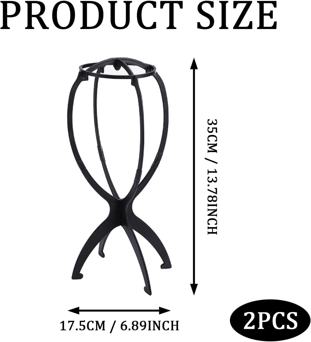 SYEYCW 2 Pcs Black Folding Wig Stands, 35Cm / 13.78Inch Wigs Display Holder for Hair, Collapsible Dryer Wig Holder Stand, Short Hair Extensions Stands, Plastic Portable Wigs Head Holders for Travel image number 1