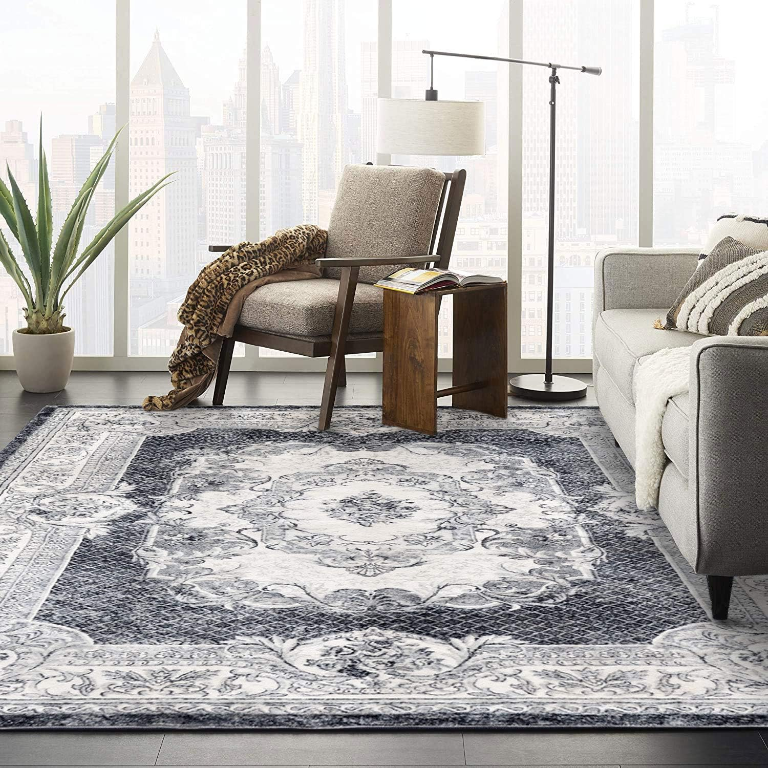 Tinyboy-Hbq Area Rug Living Room Rugs Kitchen Mats Rugs for Living Room Bedroom Luxury Imitation Cashmere Rug Modern Anti-Skid Carpet Floor Mats (Gray/White) (200 * 200Cm(6.6 * 6.6Ft)) image number 1