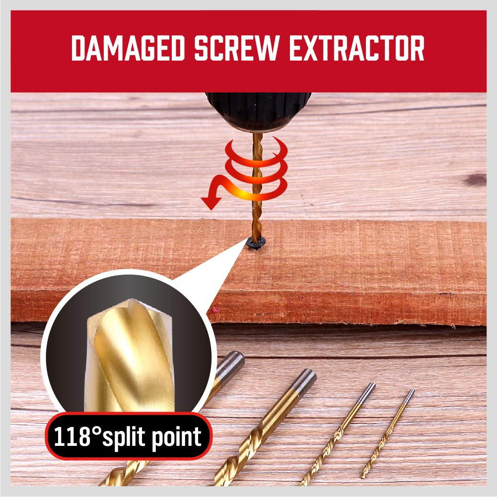 10-Piece High-Speed Steel Screw Extractor & Drill Bit Set - Spiral Flute Broken Bolt Remover, Easily Remove Stripped or Damaged Screws, Left-Hand Drill-Bit - Complete Set with Metal Index Case image number 4