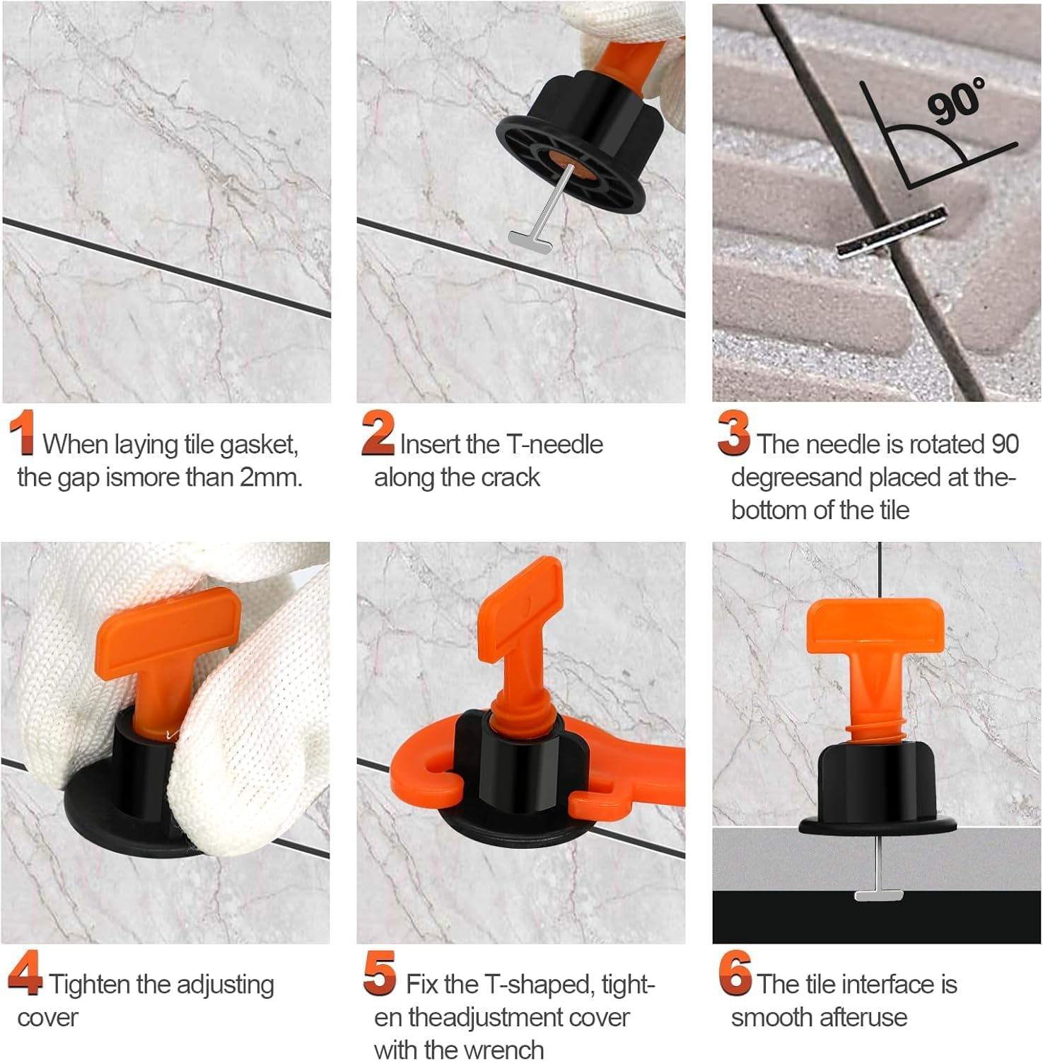 50Pcs Tile Leveler Spacers, Reusable Tile Leveling System Kit with Special Wrench, Tile Installation Tool Kit for Building Walls Floors image number 3