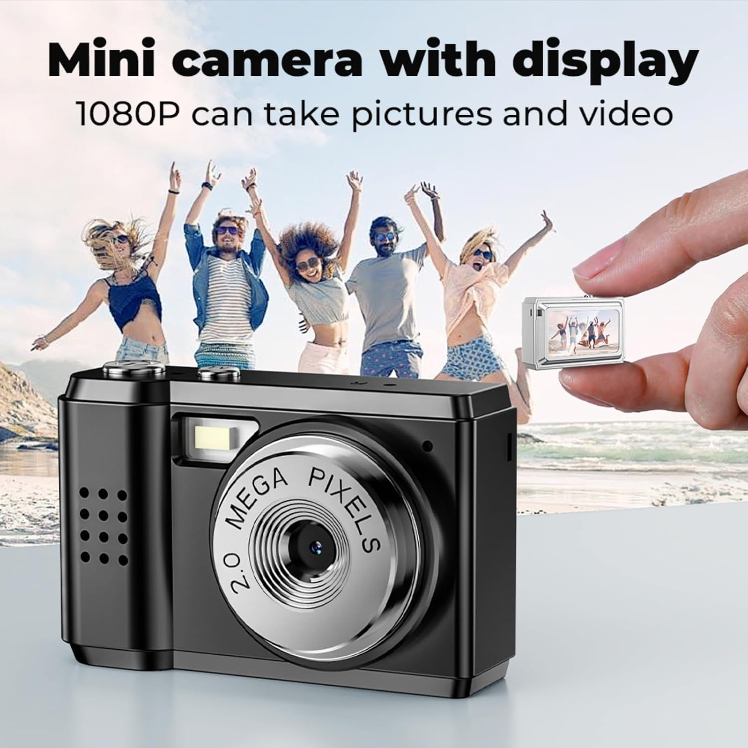 Diyeeni Mini Digital Camera, 1080P 2MP HD Keychain Camera with Color Screen, Type C Rechargeable Digital Cameras for Travel Campus Life Recording, Wrist Srap for Outdoor image number 1