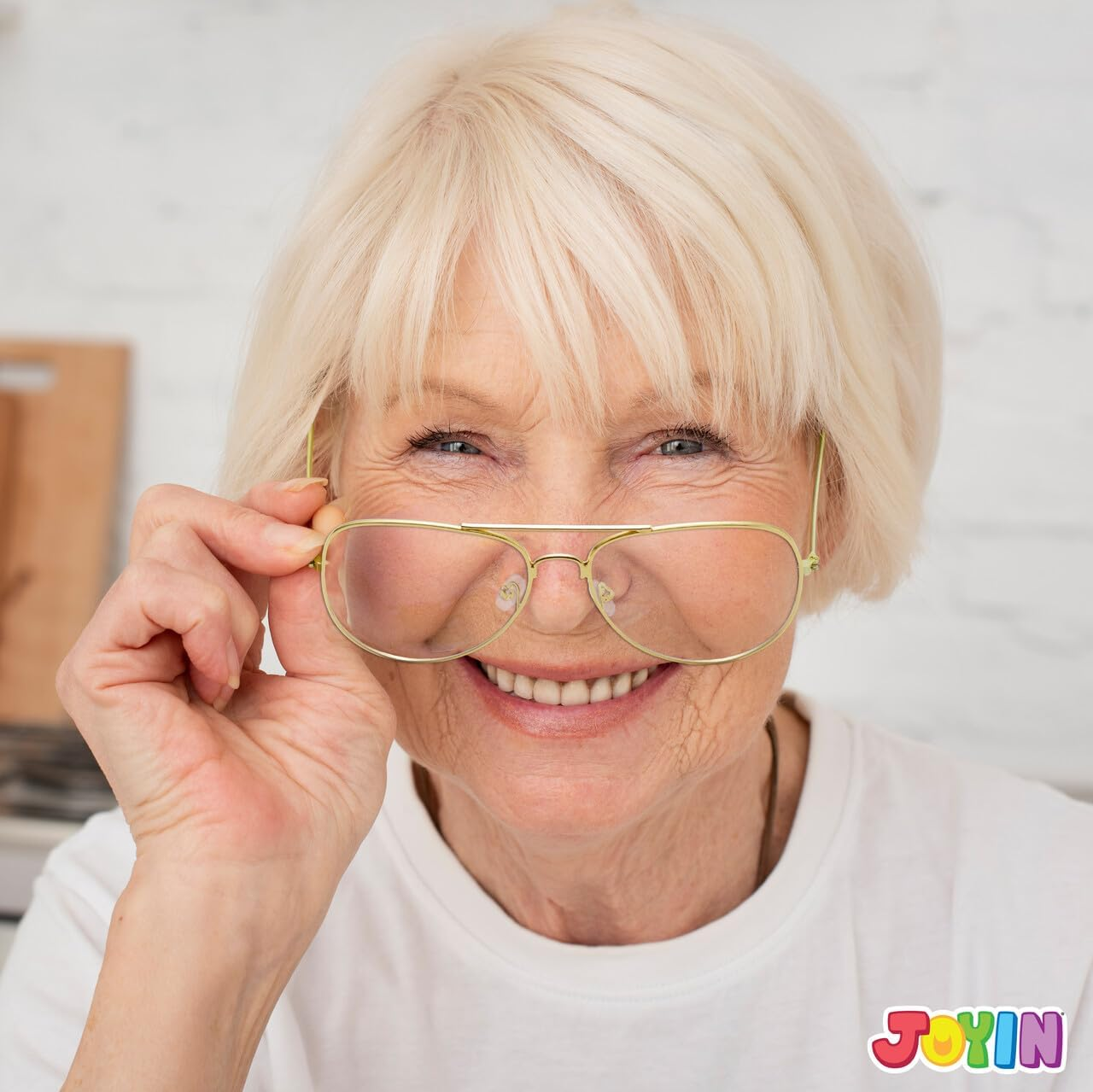 Spooktacular Creations Gold Metal Frame Glasses, Old Man Old Lady Costume Glasses, Halloween Classic Glasses Accessory for Kids Men Women Grandma 80S 90S Dress Up, Halloween Costume Prop, Gold image number 1