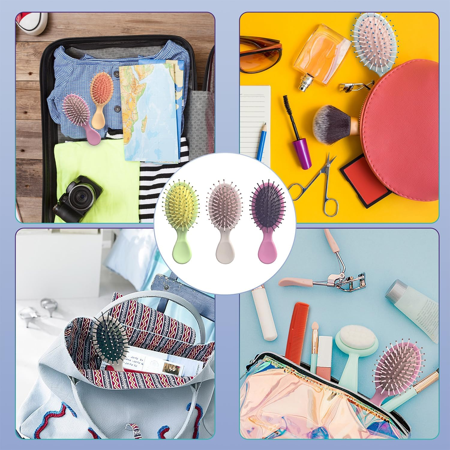 3 Pieces Mini Wet Hair Brush, Travel Detangling Brush, for Most Hair Types, with Ease Knots without Tears or Breakage, Multicolor image number 3