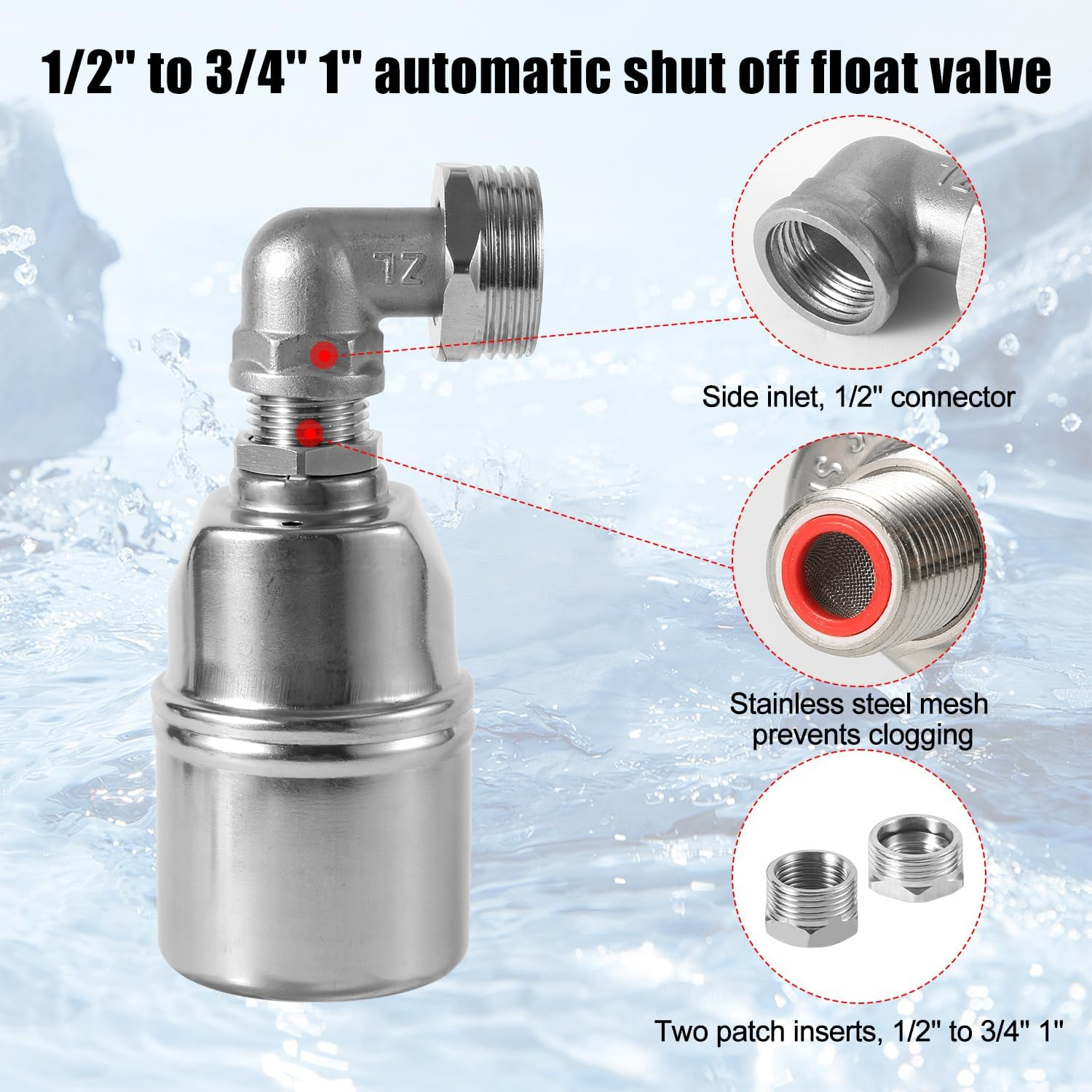 1/2 Inch 3/4 Inch 1 Inch Automatic Float Valve, Stainless Steel Water Level Control Valves Mini Water Shut-Off Controller Floating Ball Valve for Water Tank image number 1