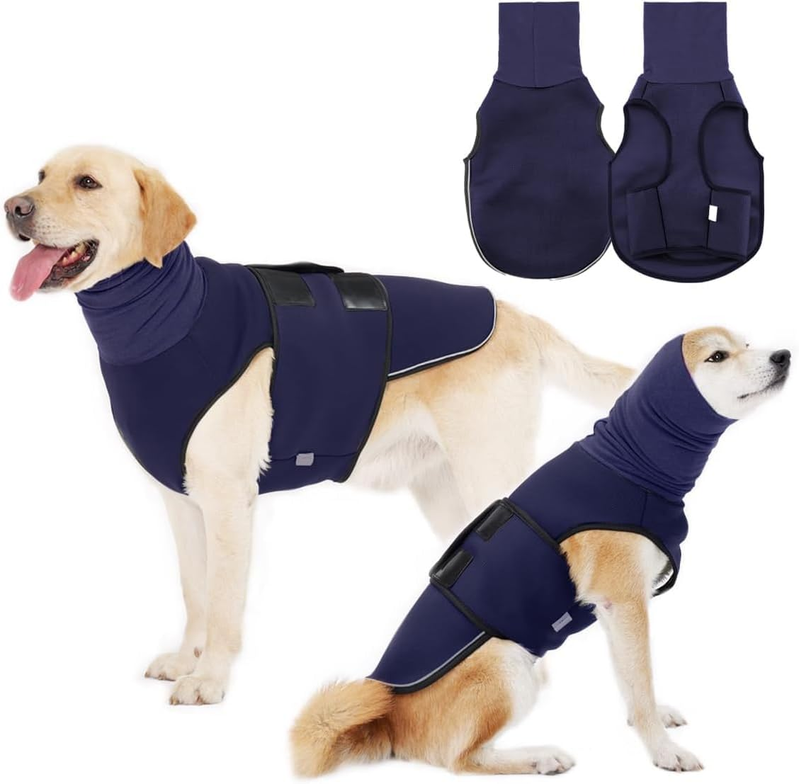 Dog Anxiety Vest Hoodie - Dog Coat for Thunder, Fireworks, Vet Visits and Separation - Warm Dog Coat Reflective Dog Vest, Anti-Anxiety Vest for Dogs with High Collar (XXXL)