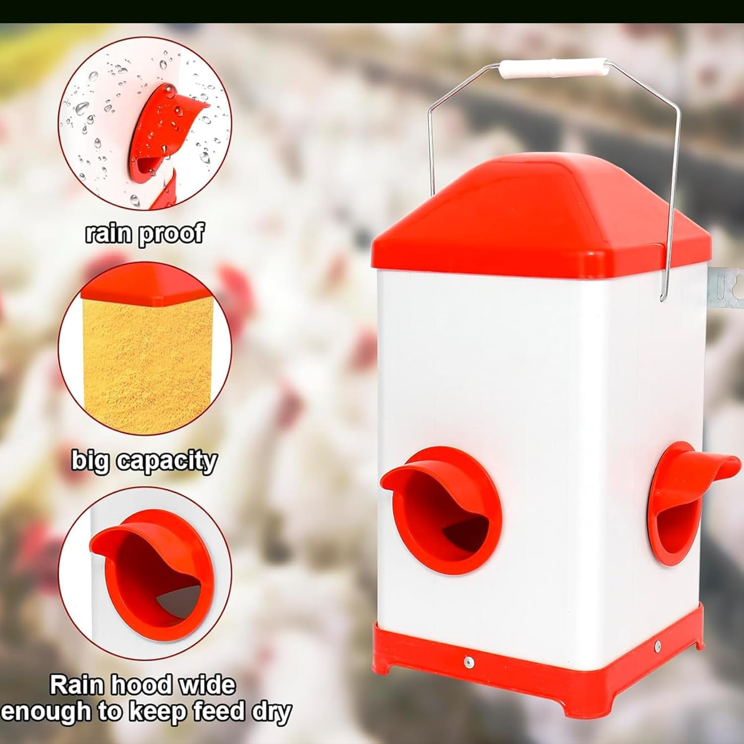 CLOUDSEASON Chicken Feeder and Waterer Set 8Kg Auto Chicken Feeders and 4L Poultry Waterers 4 Auto-Fill Water Cups and 2 Feeding Ports with Rain Hood image number 2