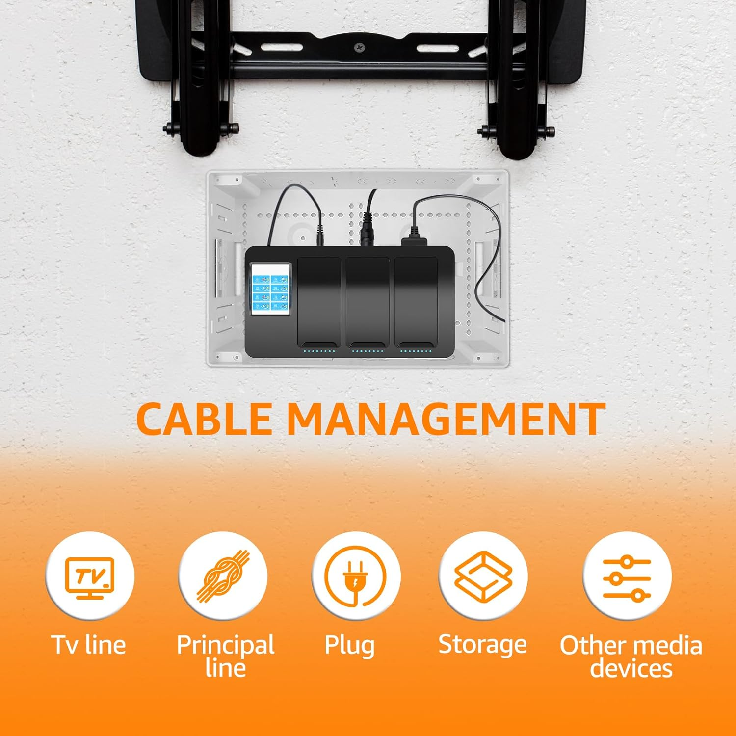 In Wall TV Media Box 9 Inch Recessed Media Box Cable Management Kit Organize Streaming Device Easy Installation for Wall..(White) image number 2