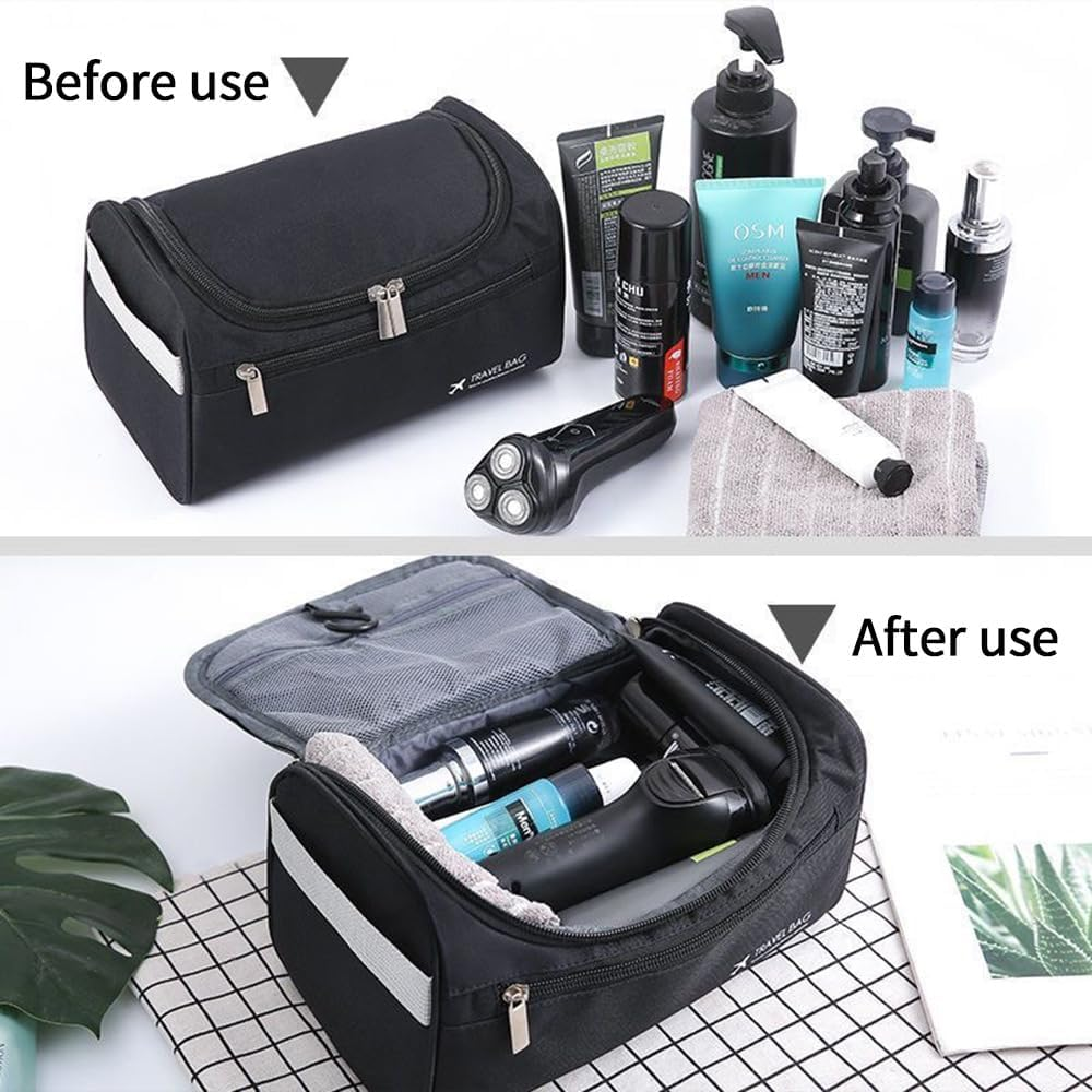 1 Pack Travel Toiletry Bags,Waterproof Travel Organiser,Waterproof Toiletry Bag,Portable Storage Bag,Sundries Bag,Unisex (Black) image number 5