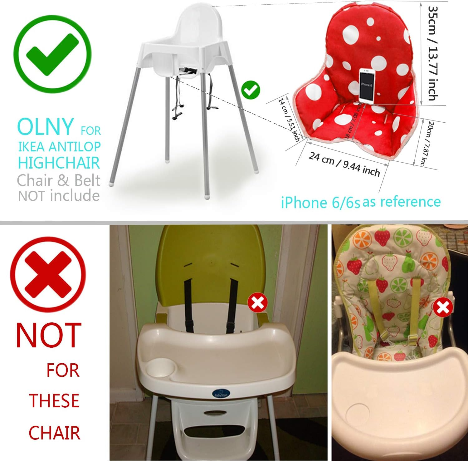 Zama Seat Covers Cushion Compatible for Antilop Highchair Washable Foldable Baby Highchair Cover Childs Chair Cushion (Red) image number 3