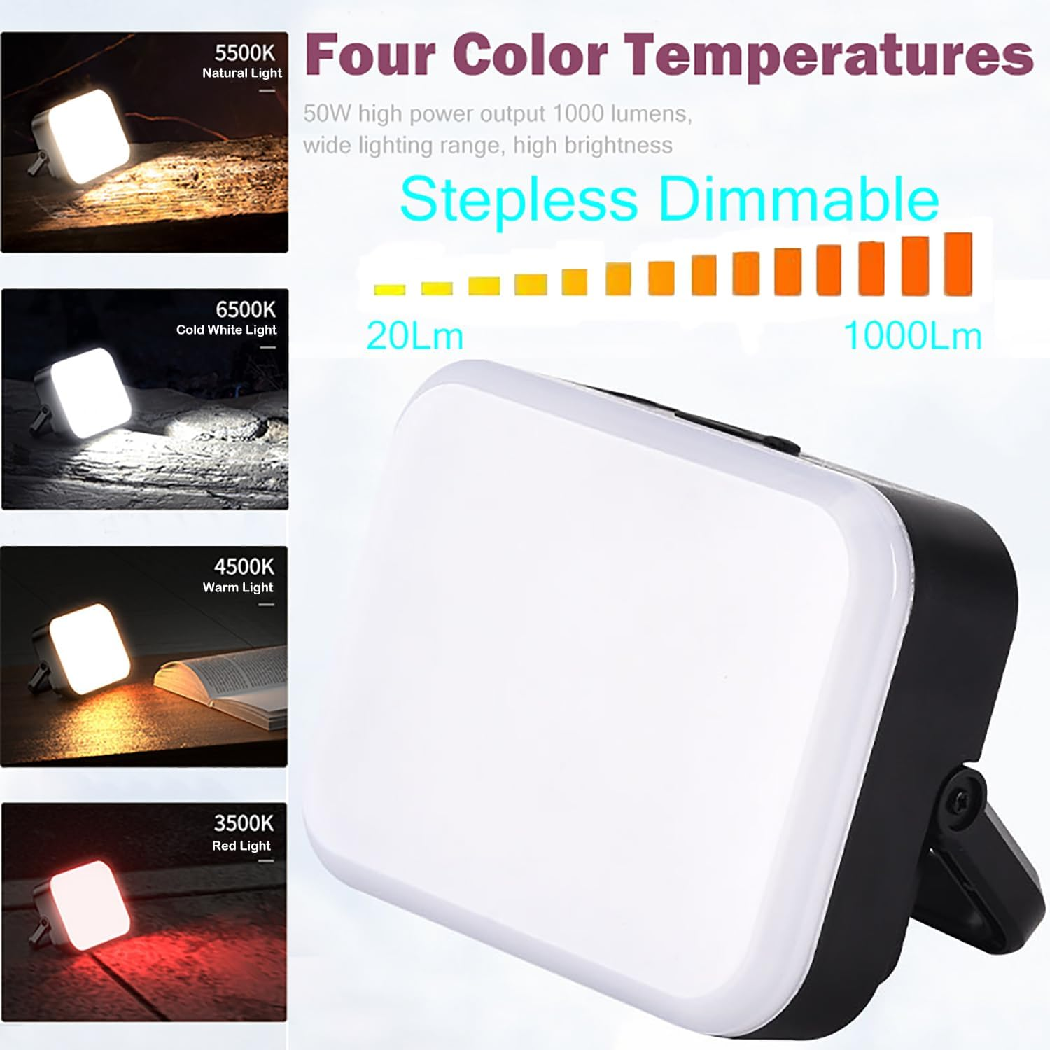 LED Camping Lantern Rechargeable 1000LM, 4000Mah Portable Camp Light with 4 Light Modes, IP64 Waterproof, Magnetic/Hook for Tent, Hiking, Emergency, Home, Car & Power Outages image number 4