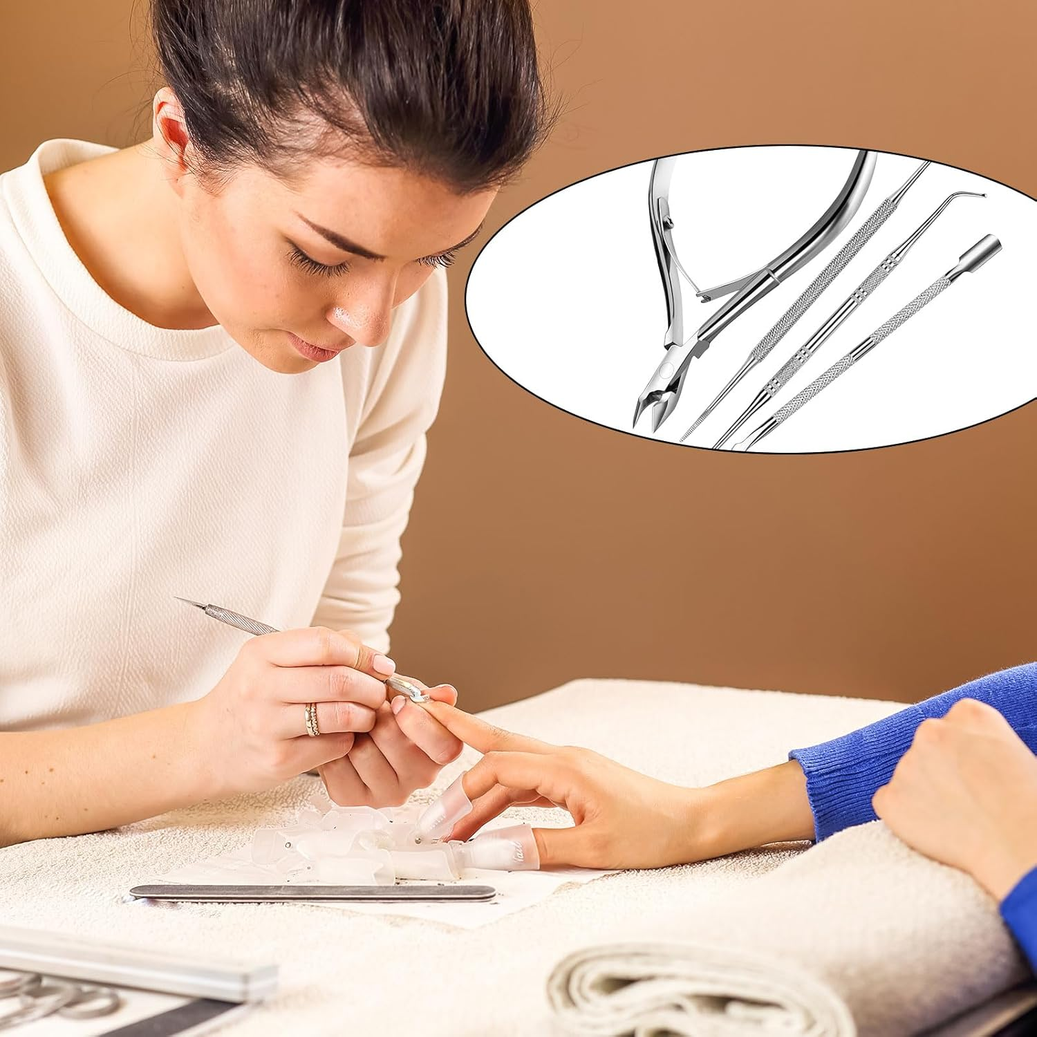 3Pcs Cuticle Remover, Stainless Steel Durable Pedicure and Nail Care Tools Cuticle Cutter, Pedicure Kit with Cuticle Push Rod, Steel Cuticle Cutter for Removing Barbs, Nails and Toenails