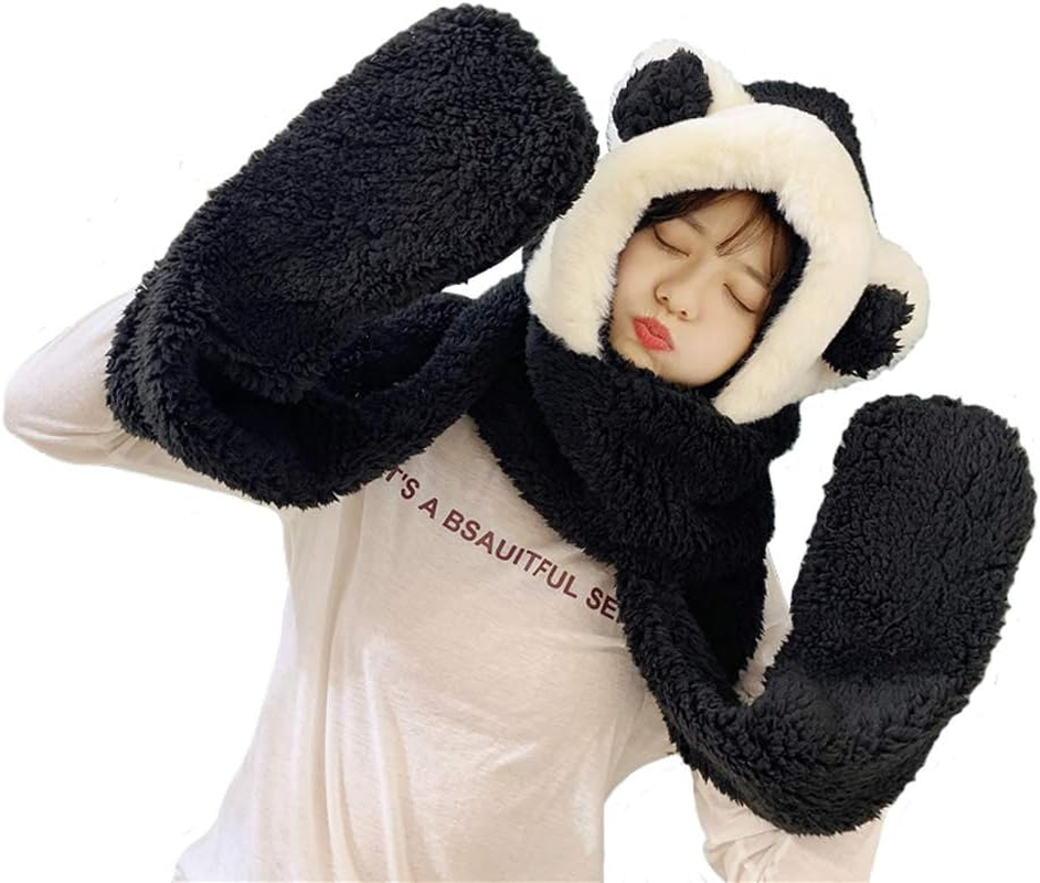 Tonwhar Womens Cute Winter Thick Warm Long Hooded Scarf with Mittens