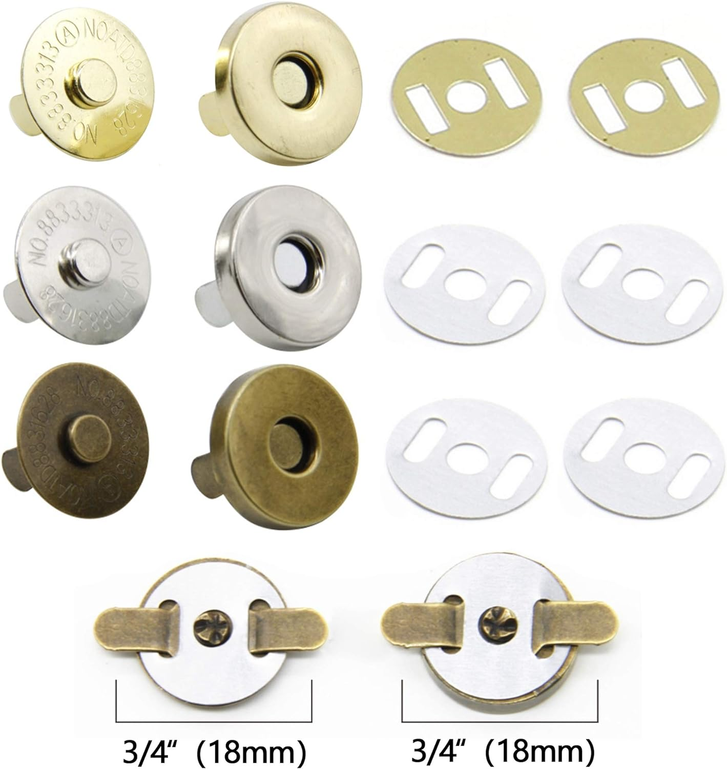 MYUBWTF 20 Set Magnetic Button Clasp Snaps, 3/4&ldquo; Purse Magnetic Bag Fastener Clasp, Magnetic Button Replacement Kit for Sewing, Craft, Purses, Bags, Clothes, Leather (Antique Brass) image number 6