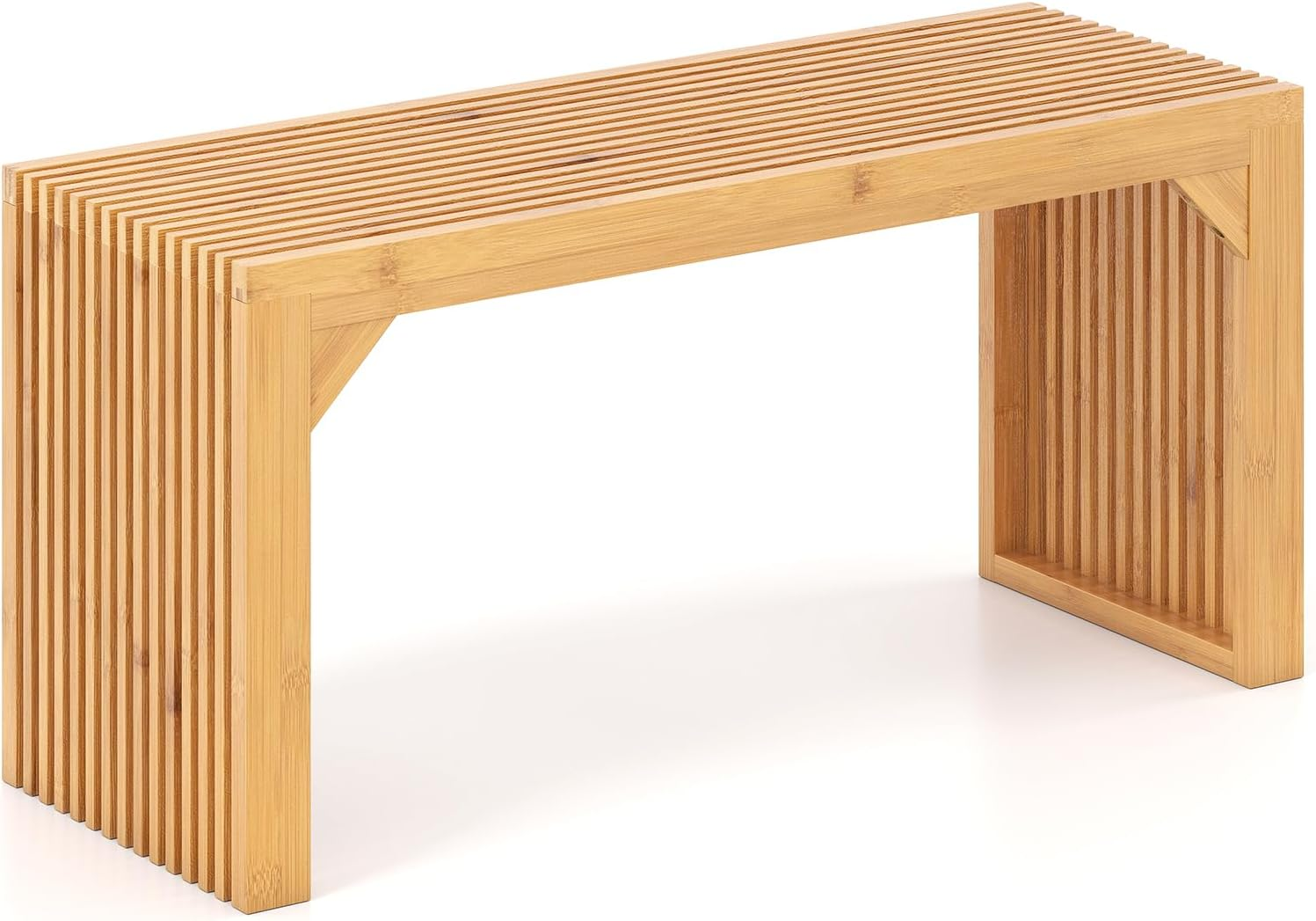 Giantex Bamboo Dining Bench, 90CM Long Entryway Bench, Indoor Outdoor Solid Wood Bench, Farmhouse Modern Seating Furniture for Dining Living Room Kitchen Bedroom Bathroom Hallway Front Door End of Bed image number 1