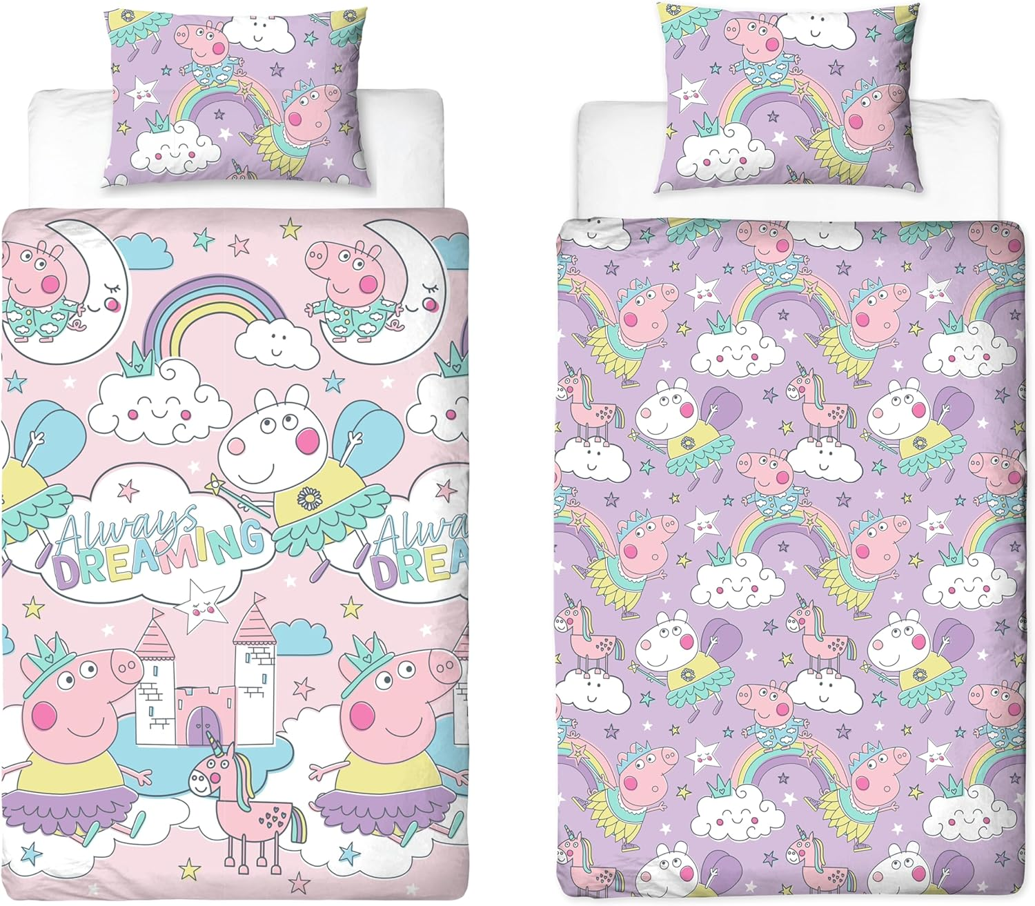 Peppa Pig Officially Licensed Bedtime Design Single Duvet Cover Set | Reversible 2 Sided Bedding Including Matching Pillow Case | Perfect for Kids Bedroom | Polycotton