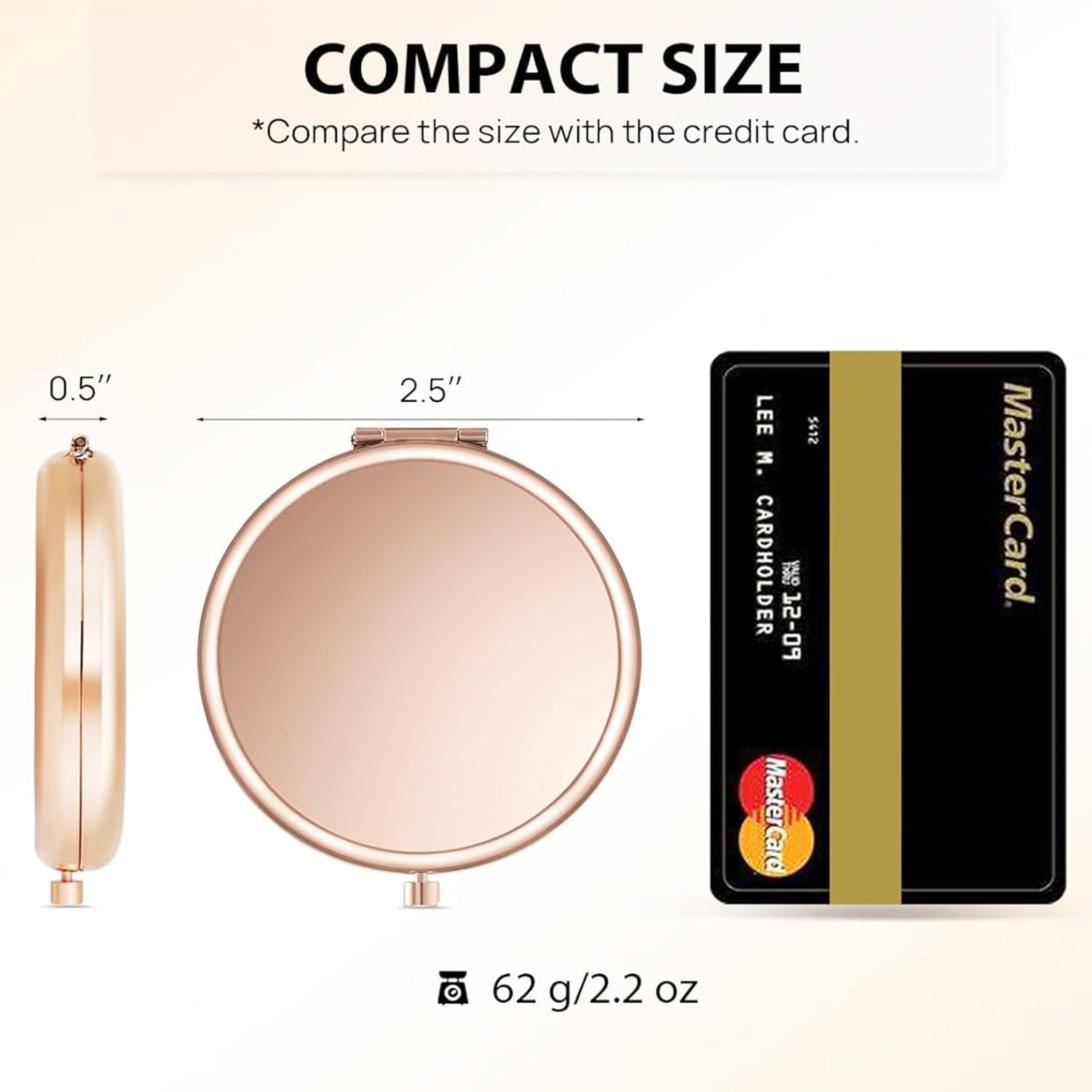 Mirror for Purse,Double-Sided 1X/2X Magnifying Metal Pocket Makeup Mirrors(Round) (Rose Gold)