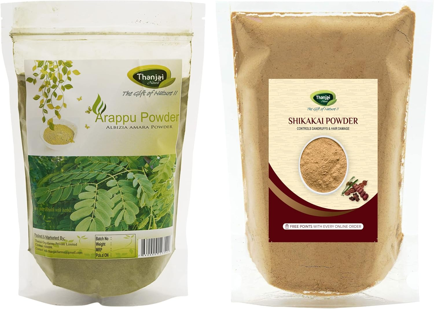 Thanjai Natural 100% Pure Shikakai (Acacia Concinna) Powder + Arappu (Albizia Almara) Powder for Hair Pack Powder for Damaged & Weak Hair | Excellent Hair Conditioner & Cleanser (Each 500G) image number 3