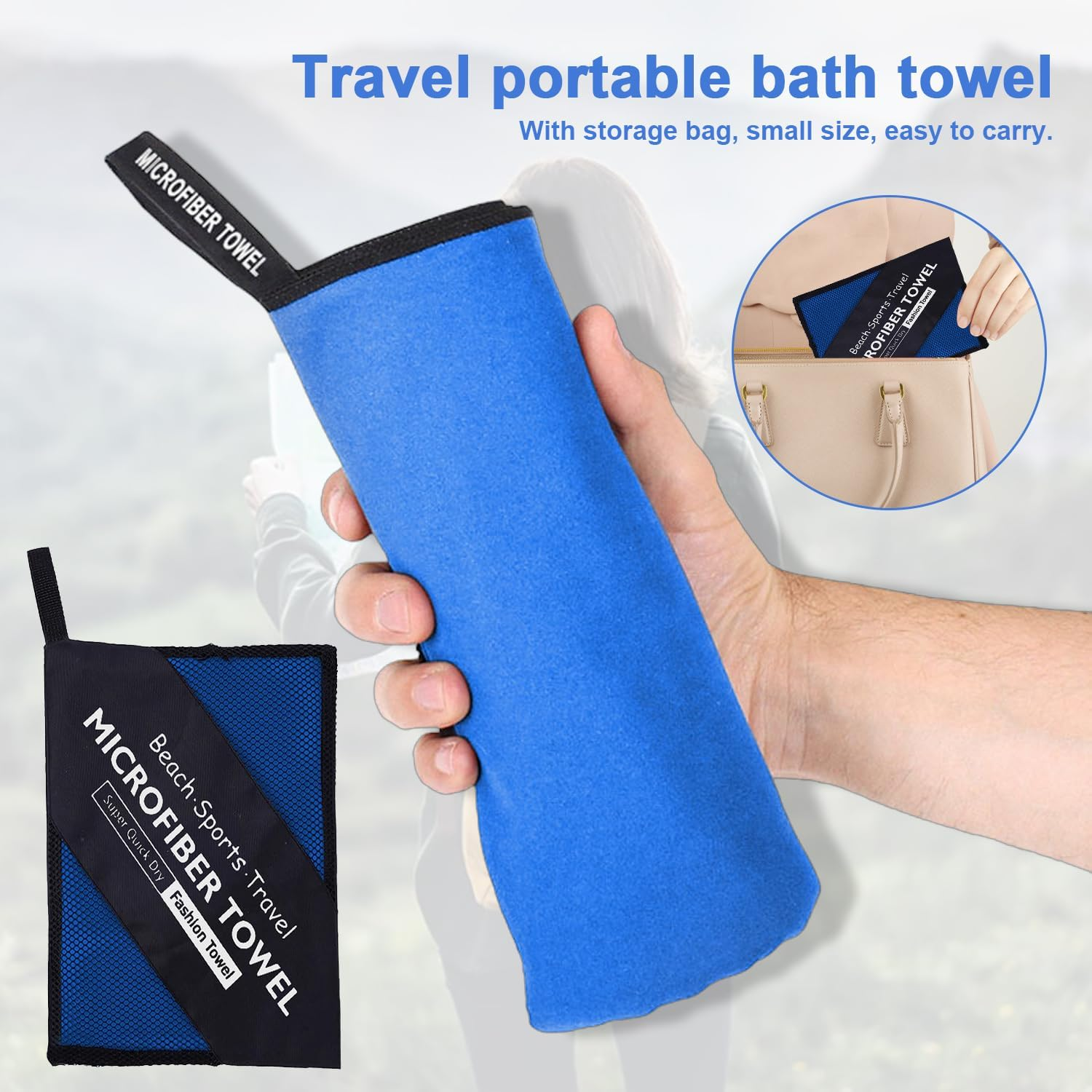 GIOD Microfibre Towel Travel，Camping Towels Set of 3, Quick Drying Bath Towels, Sports Fitness Reversible Fleece Quick Drying Towels for Gym, Pool, Yoga, Beach, Outdoor Travel (Blue) image number 2